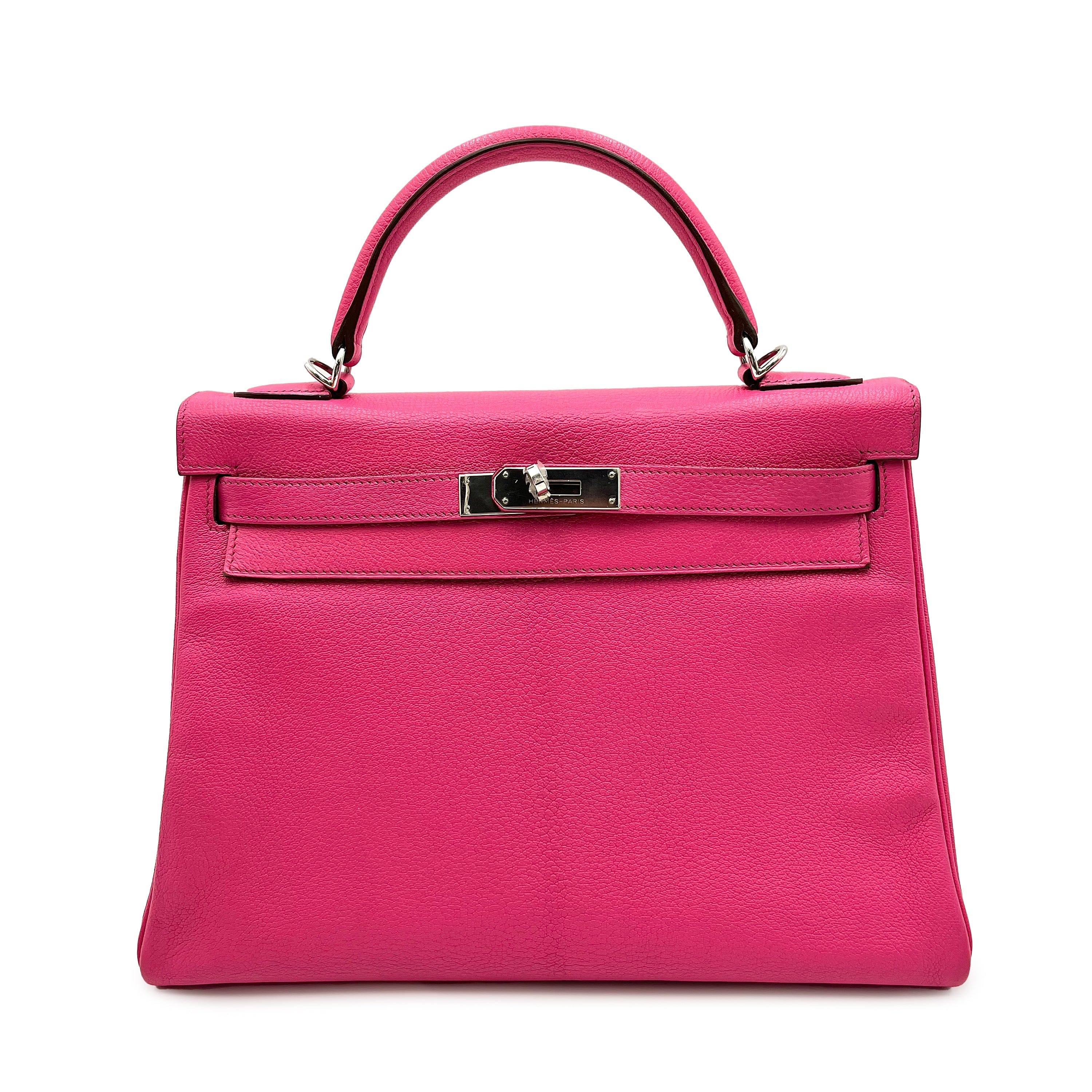 Hermès HERMES KELLY 32 RETOURNE ROSE SHOCKING CHEVRE HAND SHOULDER BAG □R SHW 90225633