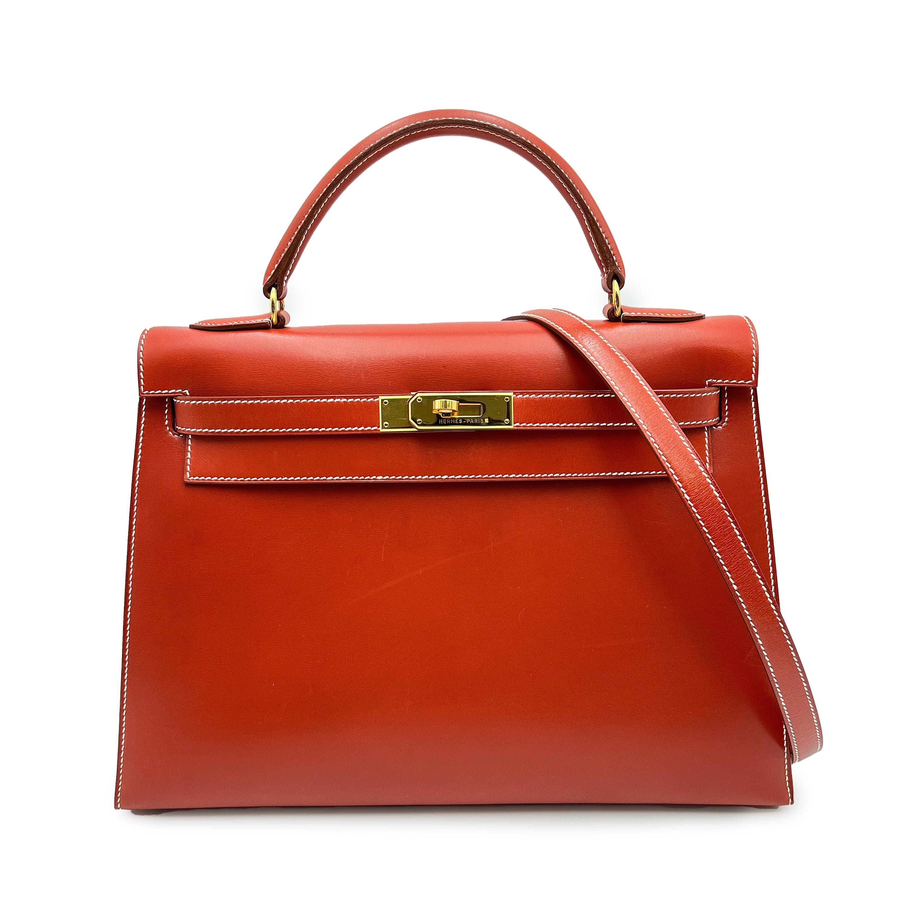 Hermès HERMES KELLY 32 SELLIER BRIQUE BOXCALF HAND SHOULDER BAG 〇Z 90225642