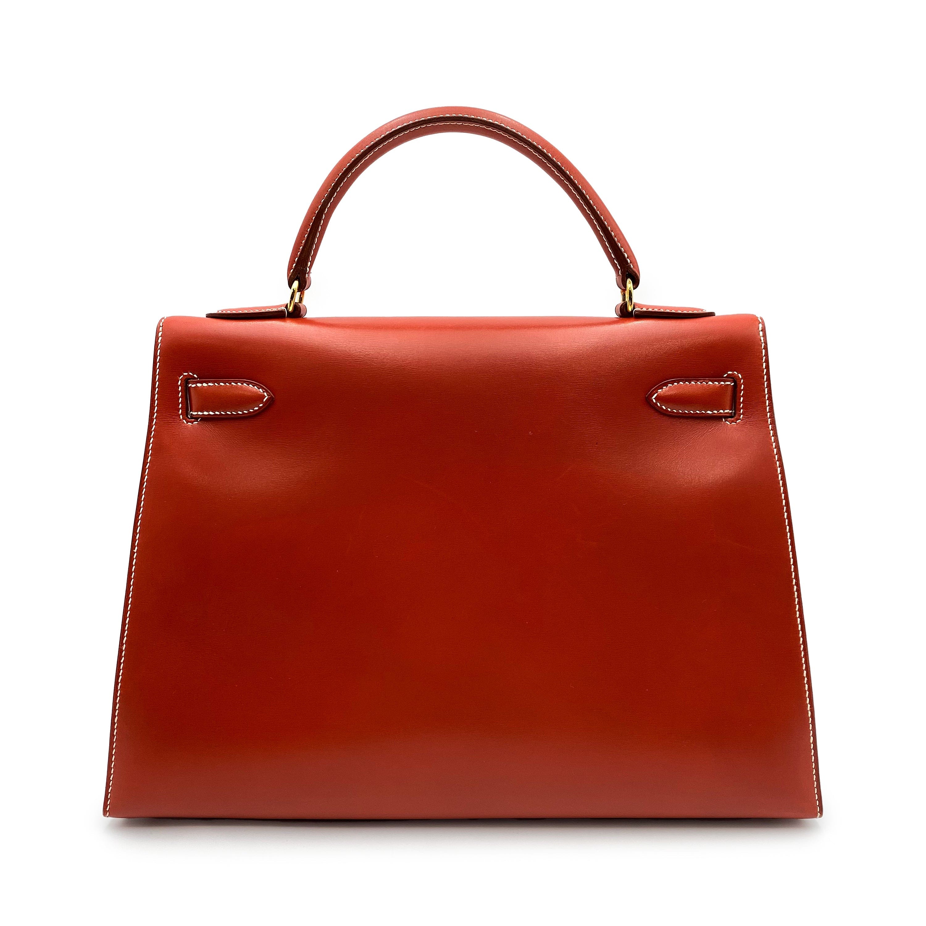 Hermès HERMES KELLY 32 SELLIER BRIQUE BOXCALF HAND SHOULDER BAG 〇Z 90225642