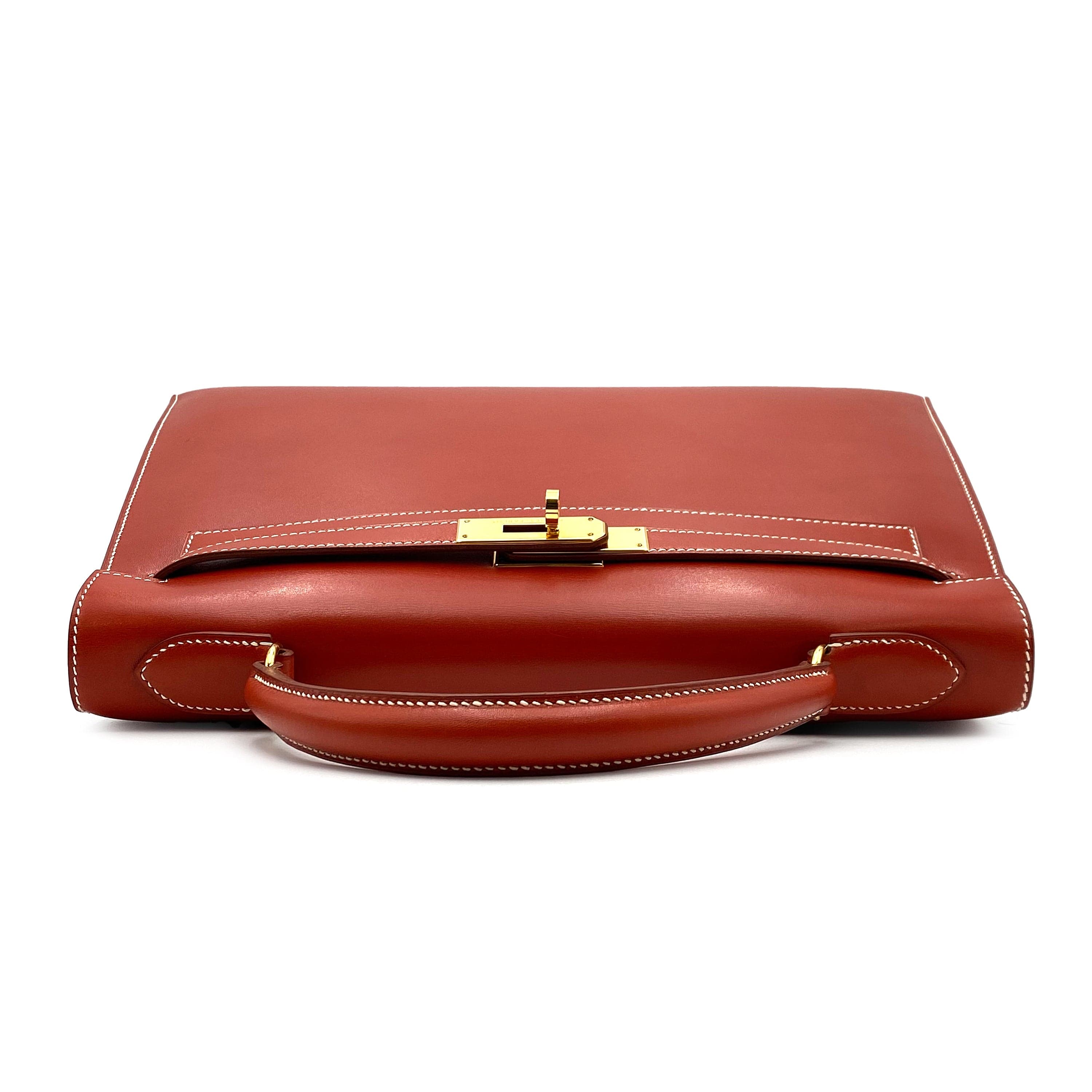 Hermès HERMES KELLY 32 SELLIER BRIQUE BOXCALF HAND SHOULDER BAG 〇Z 90225642