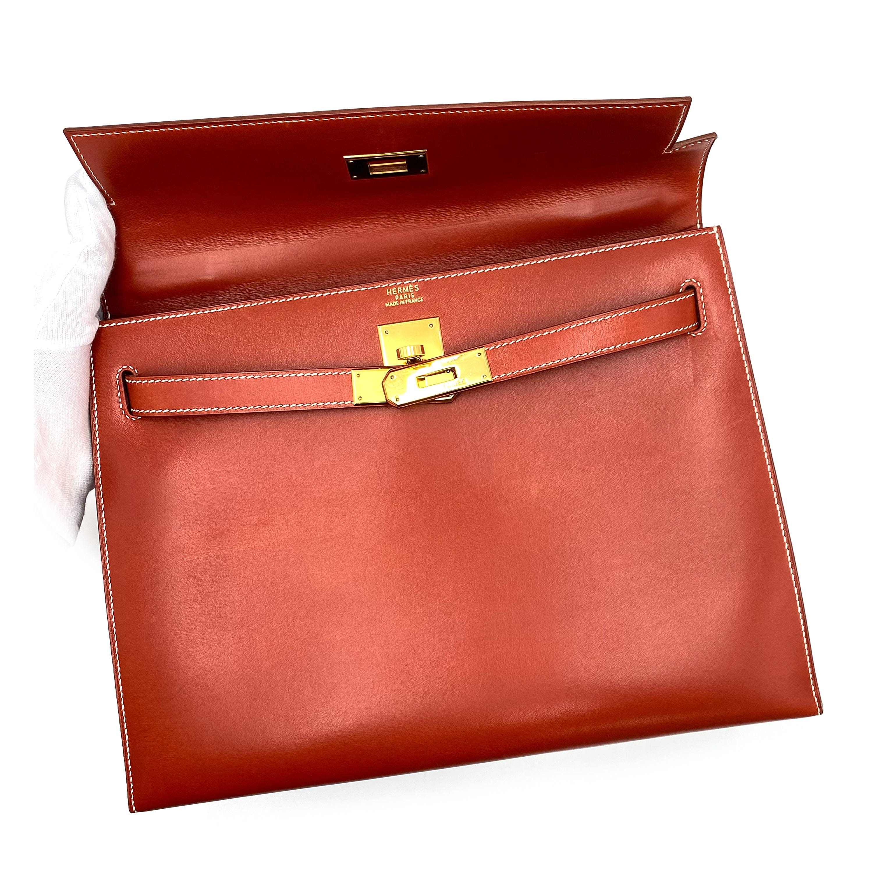 Hermès HERMES KELLY 32 SELLIER BRIQUE BOXCALF HAND SHOULDER BAG 〇Z 90225642