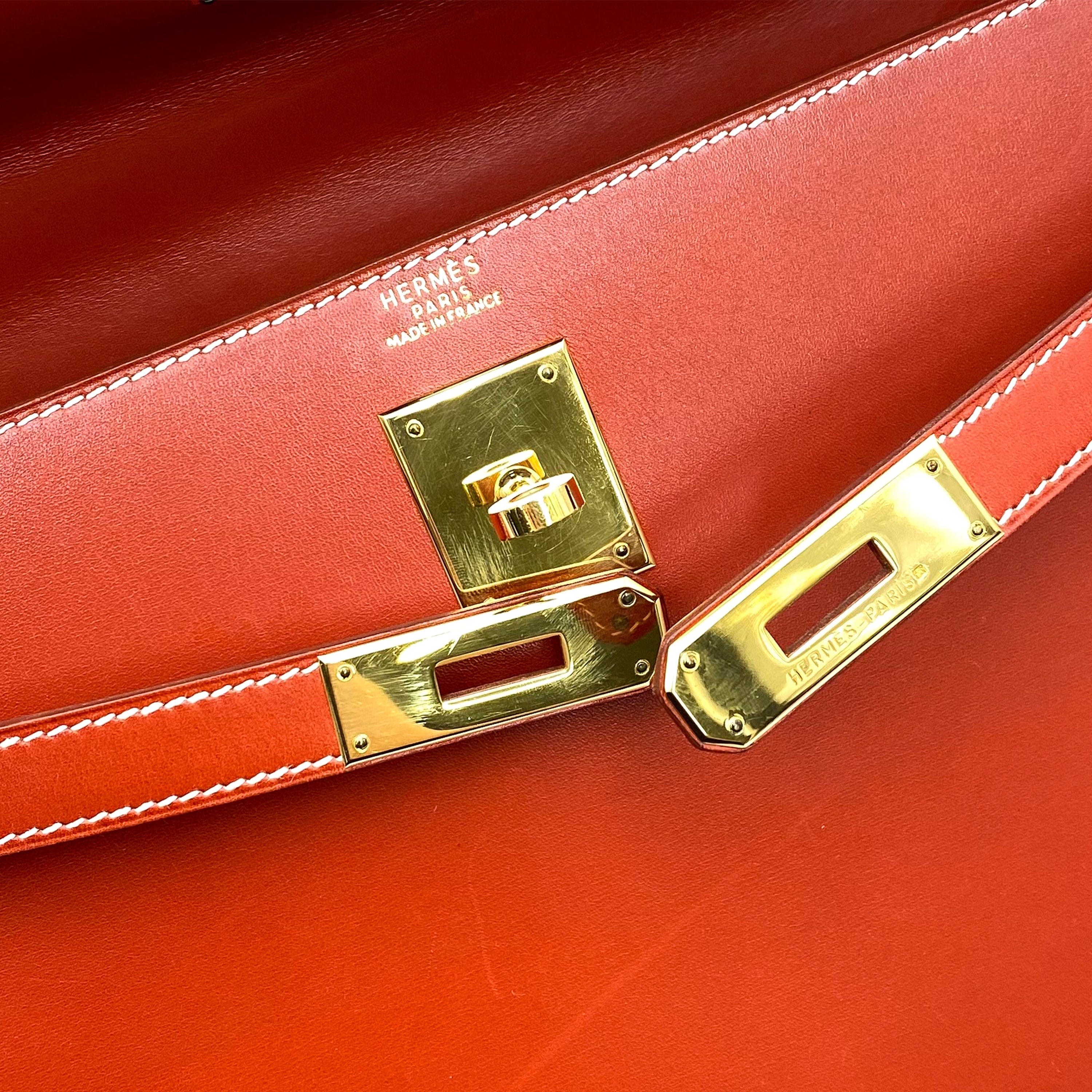 Hermès HERMES KELLY 32 SELLIER BRIQUE BOXCALF HAND SHOULDER BAG 〇Z 90225642