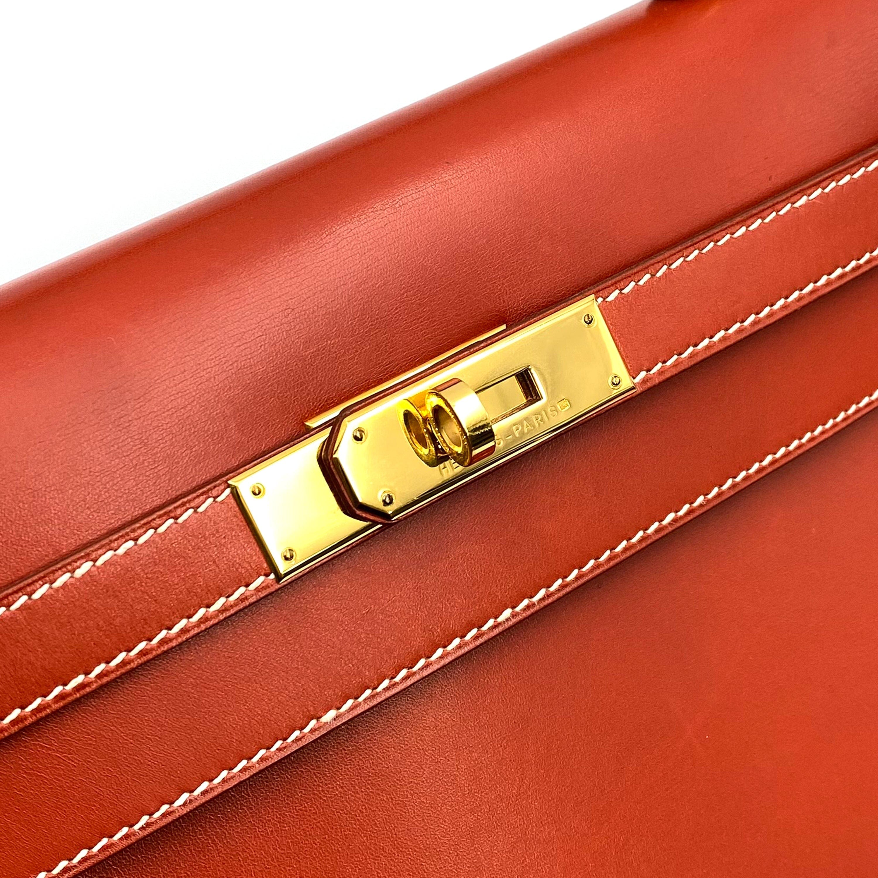 Hermès HERMES KELLY 32 SELLIER BRIQUE BOXCALF HAND SHOULDER BAG 〇Z 90225642