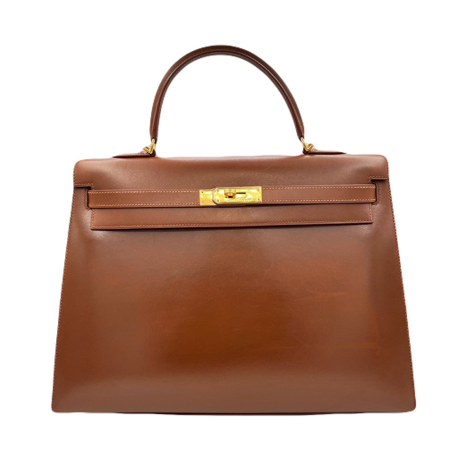 Hermès HERMES KELLY 35 SELLIER BROWN BOXCALF HAND SHOULDER BAG □E 221555