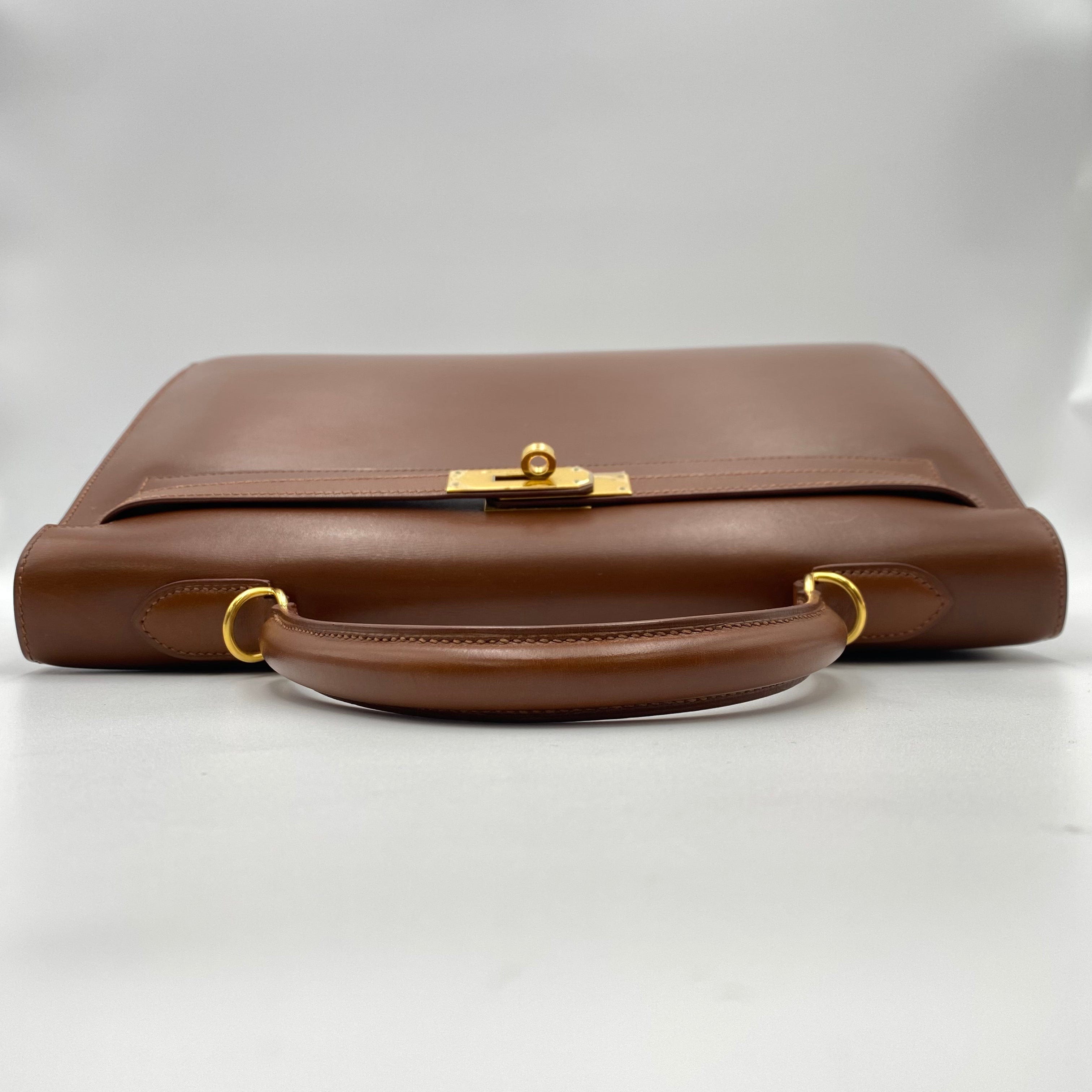 Hermès HERMES KELLY 35 SELLIER BROWN BOXCALF HAND SHOULDER BAG □E 221555