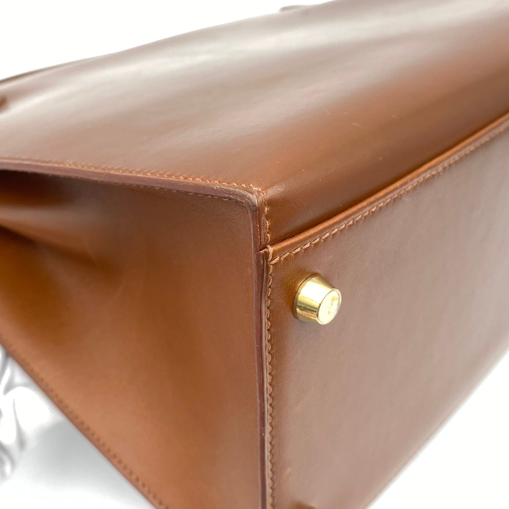 Hermès HERMES KELLY 35 SELLIER BROWN BOXCALF HAND SHOULDER BAG □E 221555