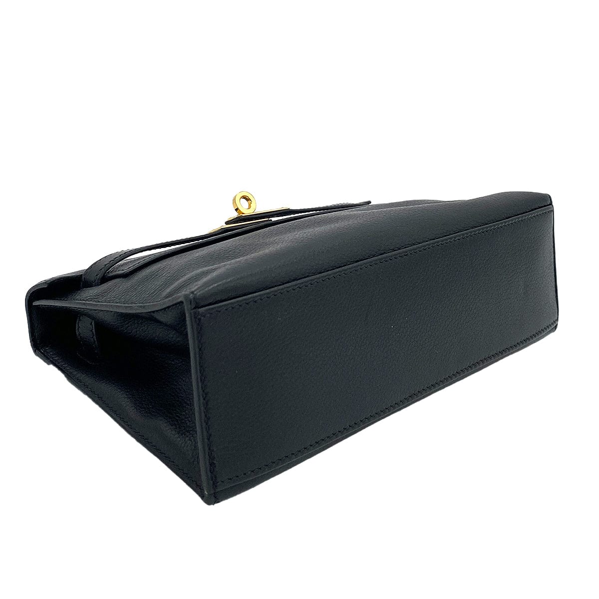 HERMES HERMES KELLY POCHETTE SELLIER BLACK EVERGRAIN HAND BAG □H GHW 90247192