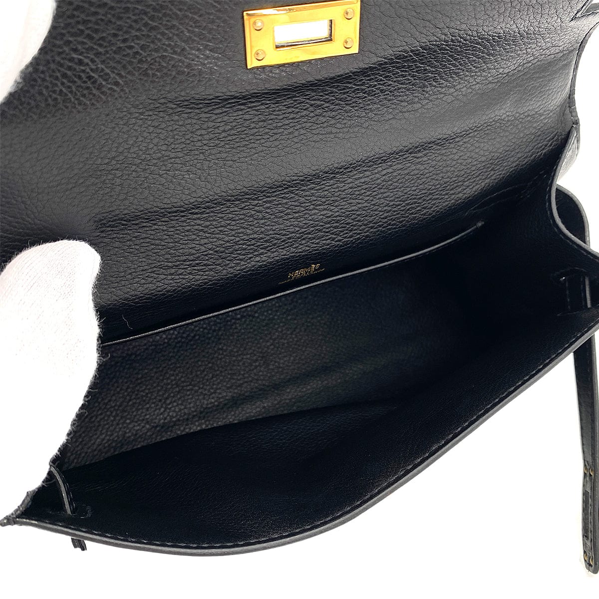 HERMES HERMES KELLY POCHETTE SELLIER BLACK EVERGRAIN HAND BAG □H GHW 90247192