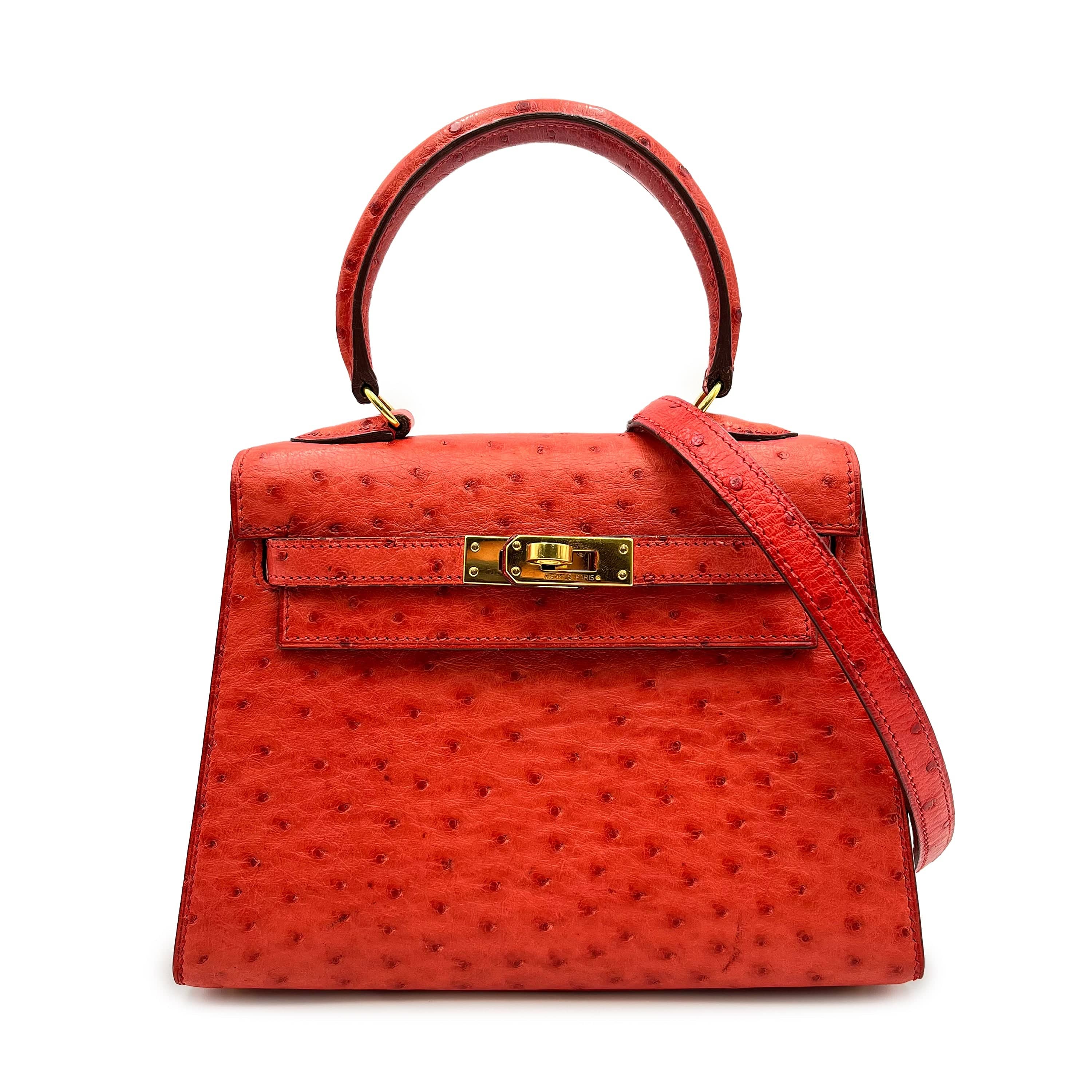 Hermès HERMES MINI KELLY 20 RED TYPE OSTRICH HAND SHOULDER BAG 〇W 90224534