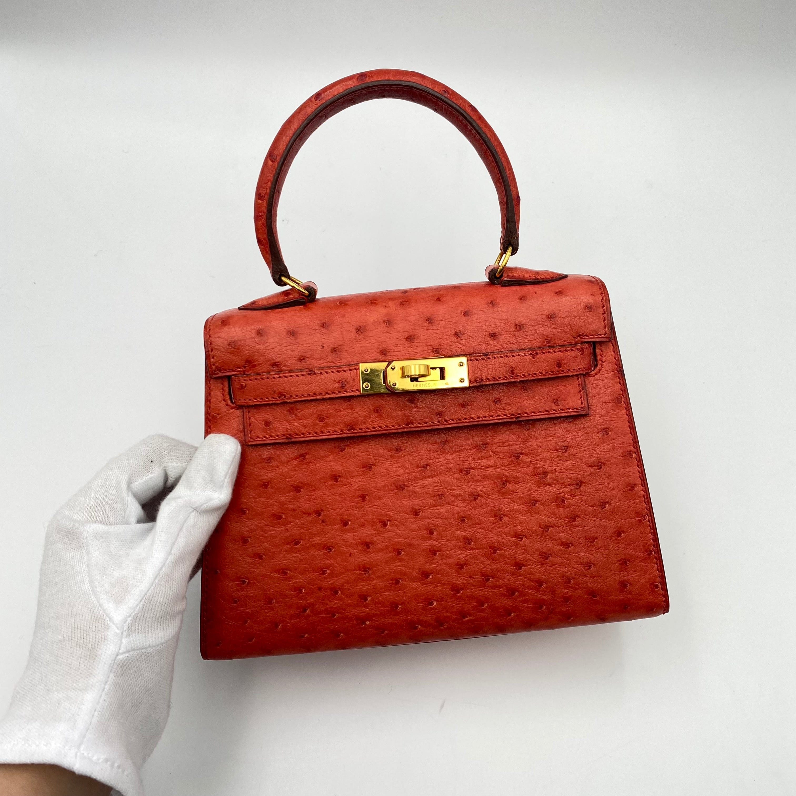 Hermès HERMES MINI KELLY 20 RED TYPE OSTRICH HAND SHOULDER BAG 〇W 90224534