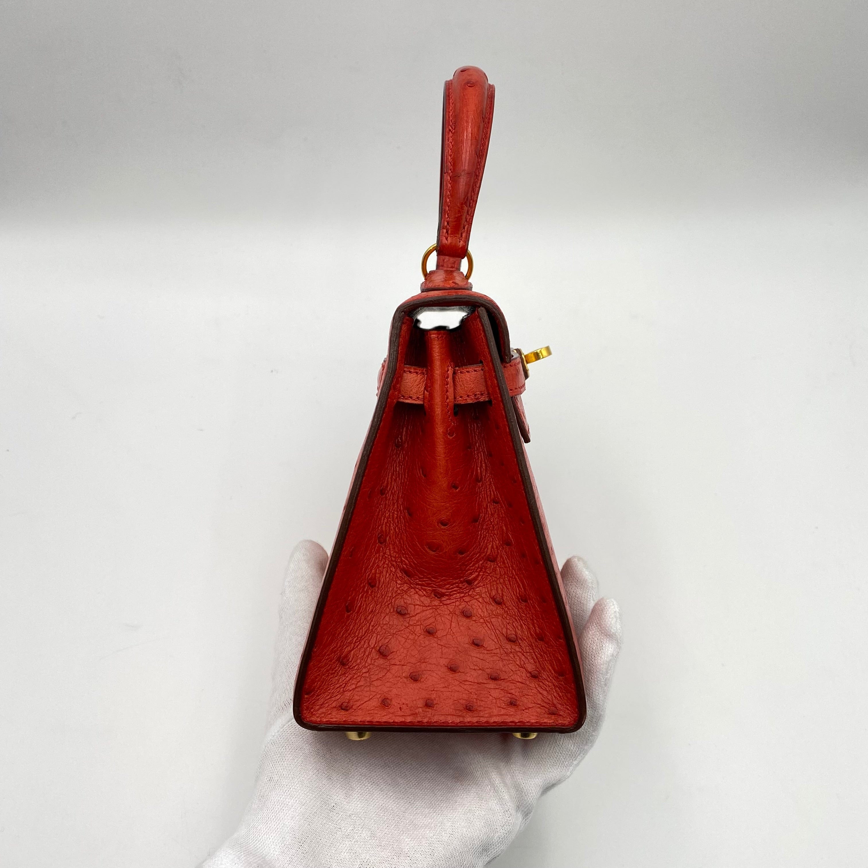 Hermès HERMES MINI KELLY 20 RED TYPE OSTRICH HAND SHOULDER BAG 〇W 90224534