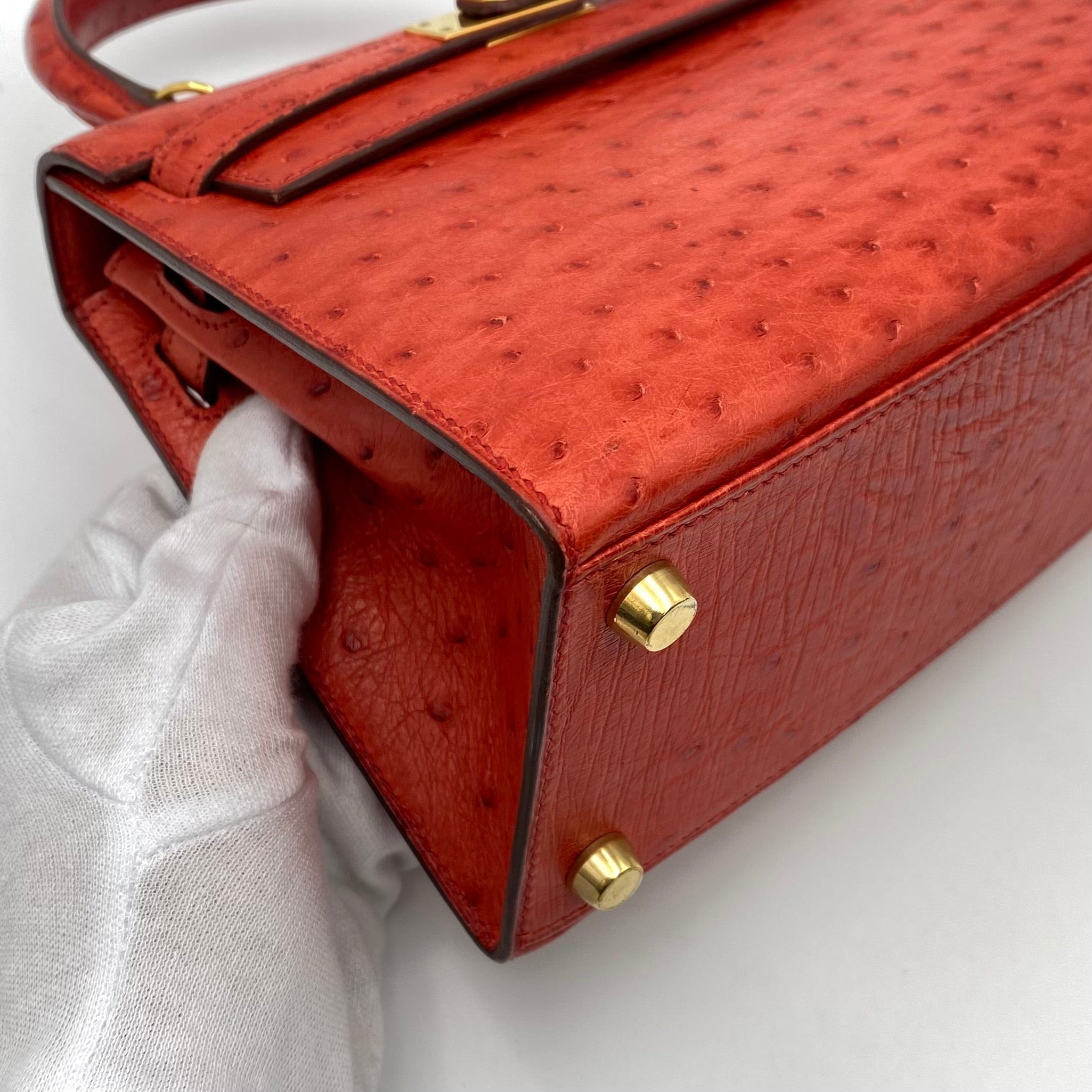 Hermès HERMES MINI KELLY 20 RED TYPE OSTRICH HAND SHOULDER BAG 〇W 90224534