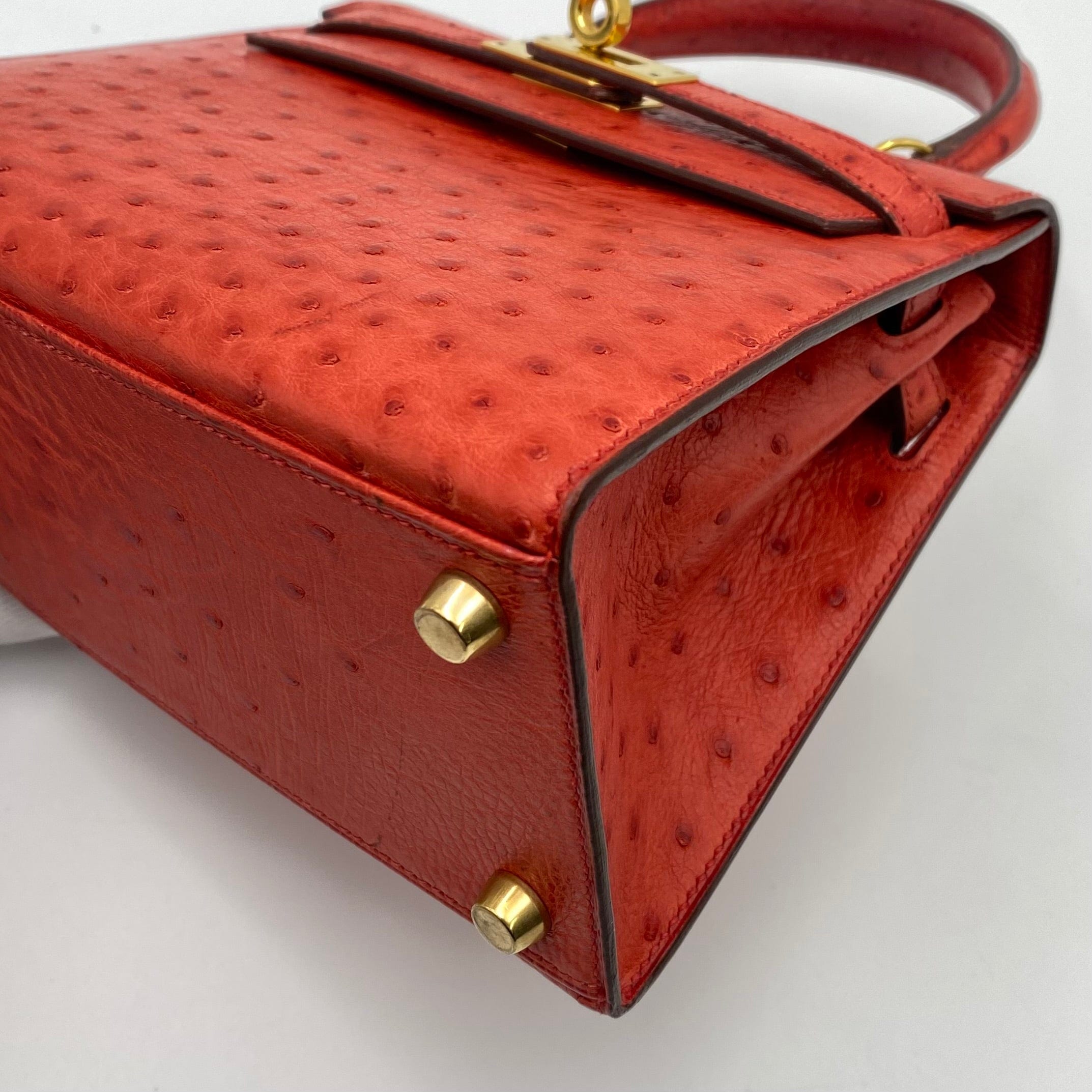 Hermès HERMES MINI KELLY 20 RED TYPE OSTRICH HAND SHOULDER BAG 〇W 90224534