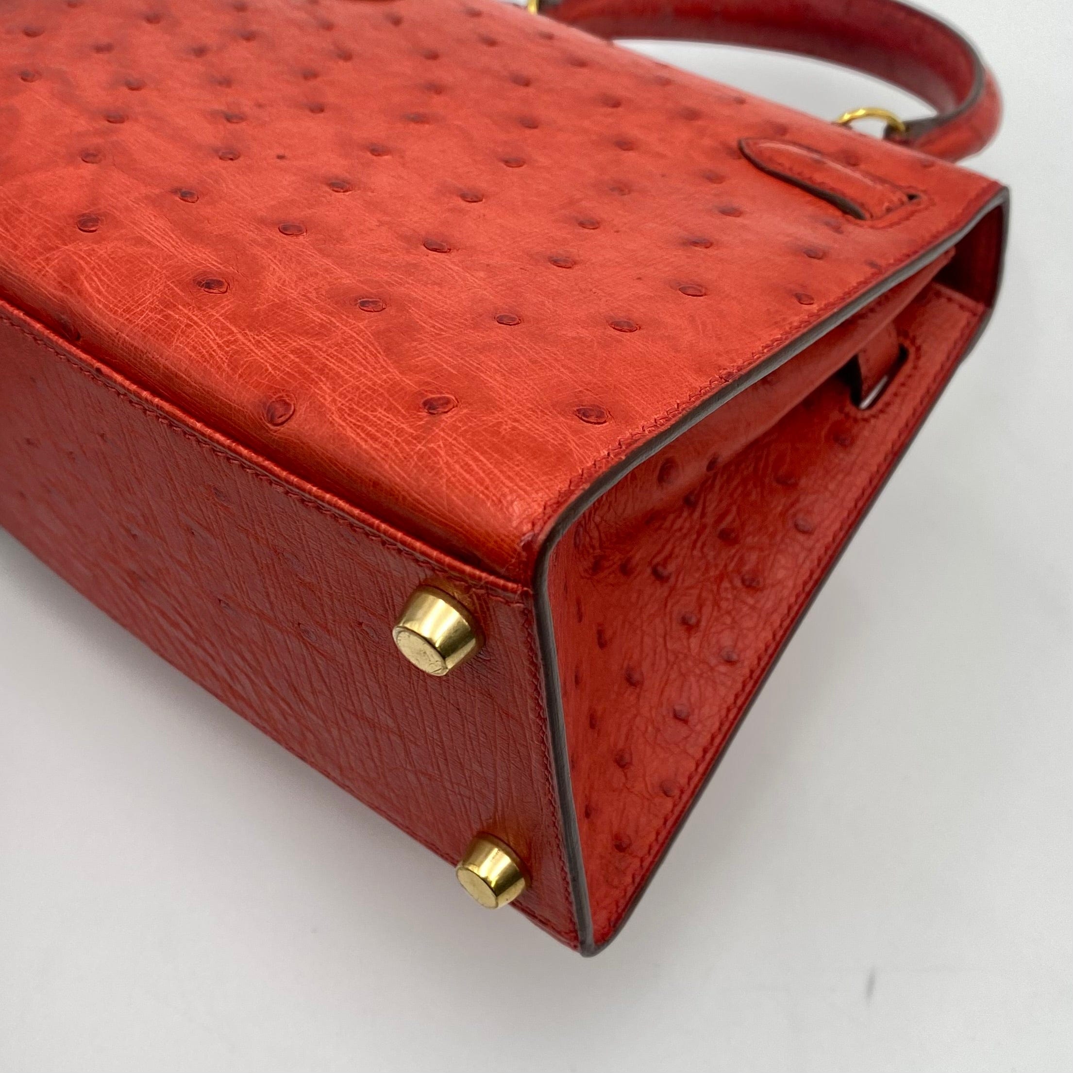 Hermès HERMES MINI KELLY 20 RED TYPE OSTRICH HAND SHOULDER BAG 〇W 90224534