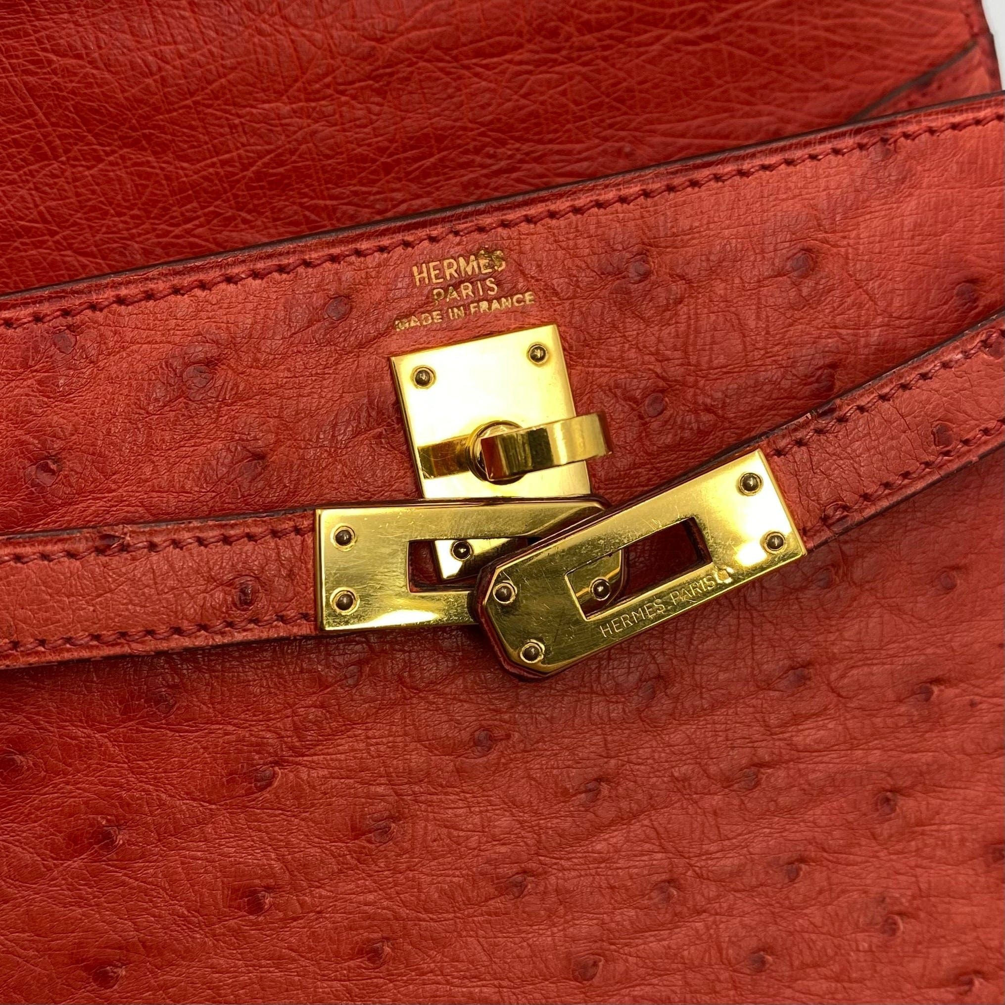 Hermès HERMES MINI KELLY 20 RED TYPE OSTRICH HAND SHOULDER BAG 〇W 90224534