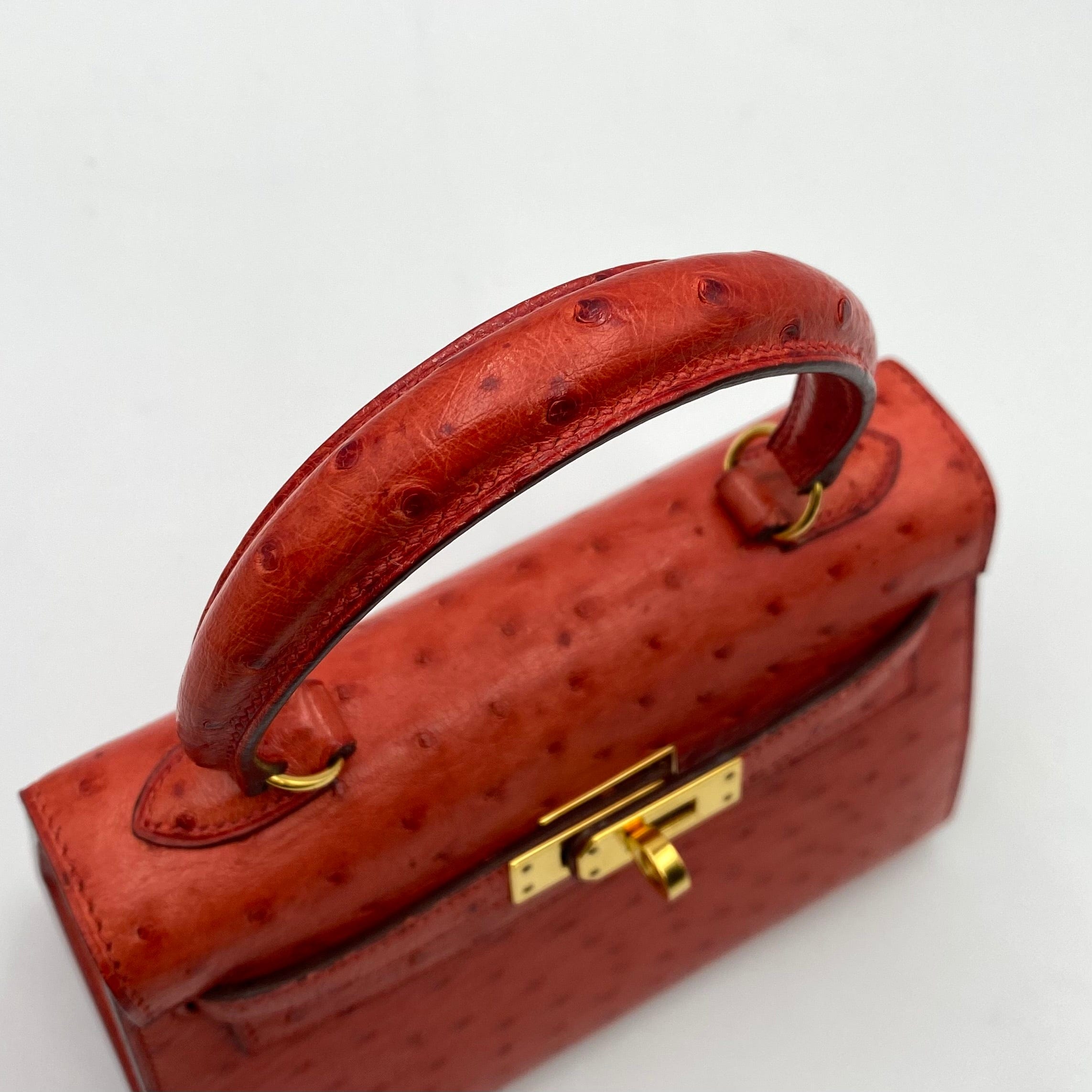 Hermès HERMES MINI KELLY 20 RED TYPE OSTRICH HAND SHOULDER BAG 〇W 90224534