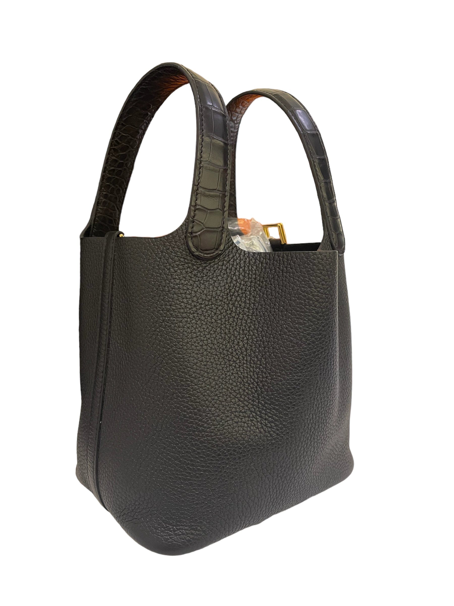 Hermès Hermes Picotin 18 Touch Black Matte Alligator / Clemence GHW #Z