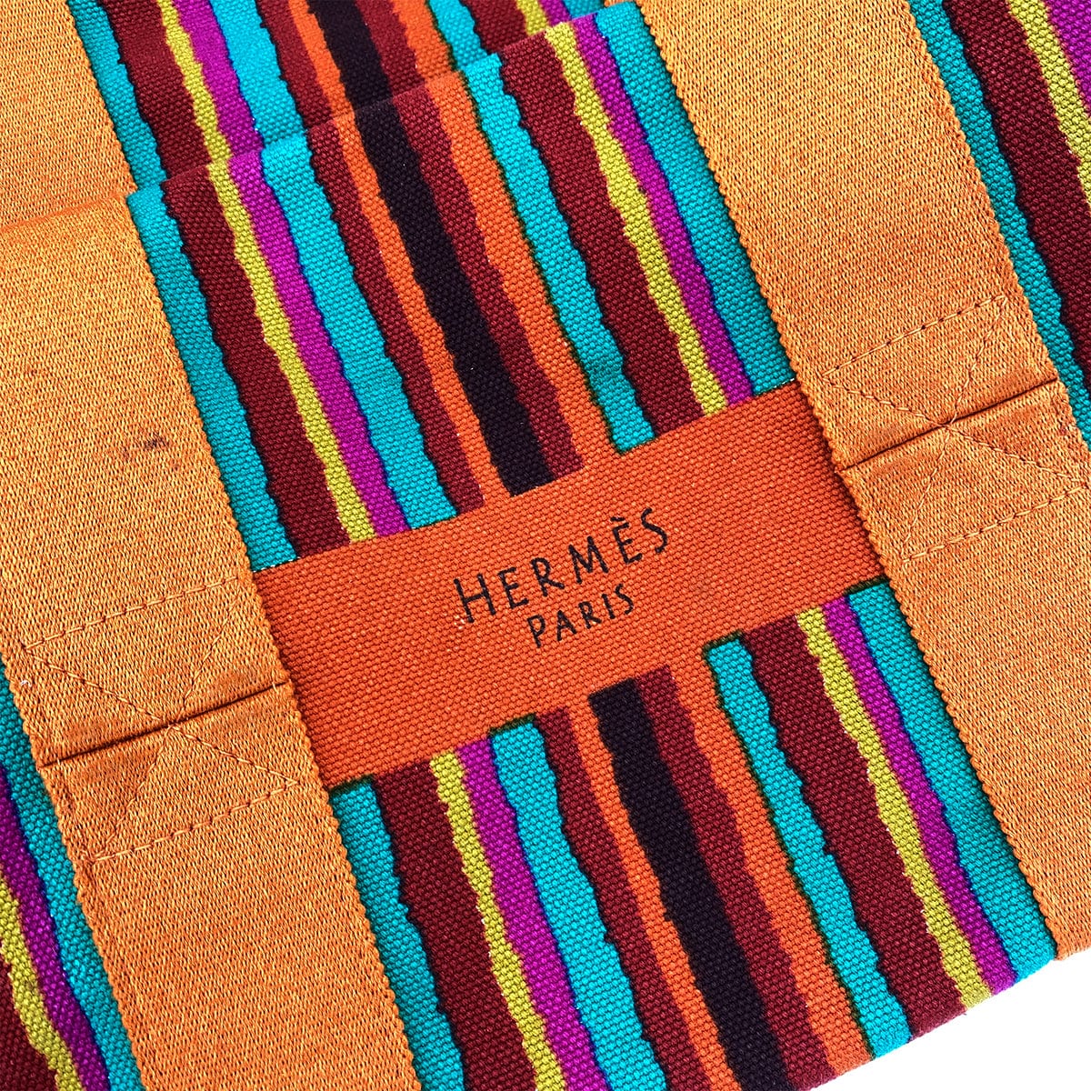 HERMES HERMES SAC DE PLAGE GM TOTE BAG ORANGE MULTICOLOR COTTON CANVAS 90247387