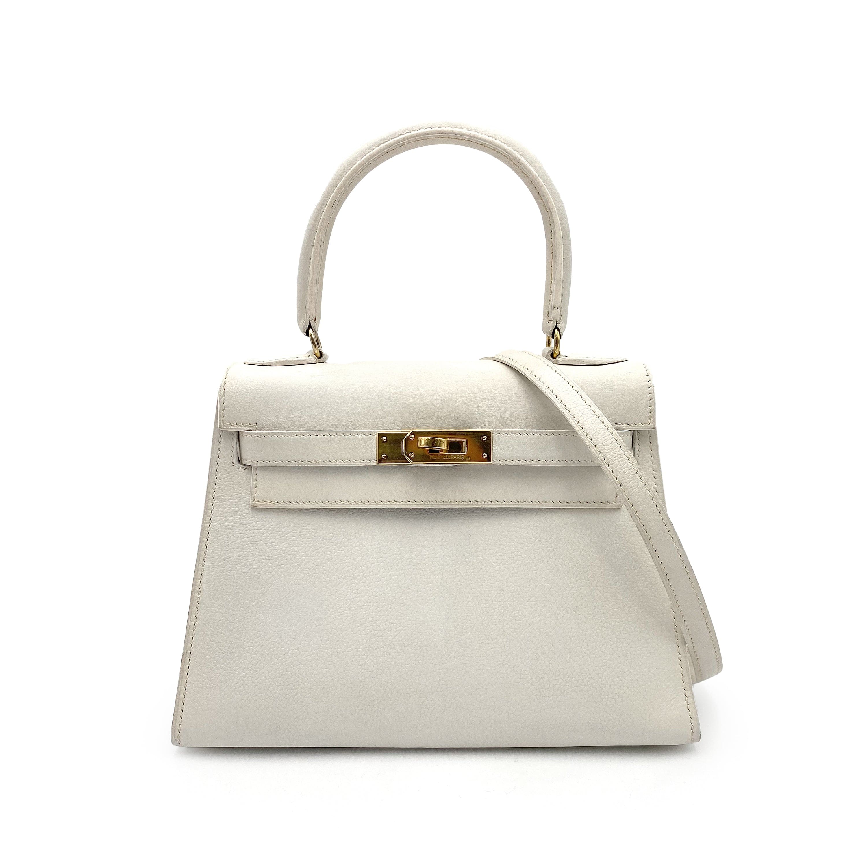 Hermès Hermes Vintage Kelly 20 Sellier White Graine GHW #O