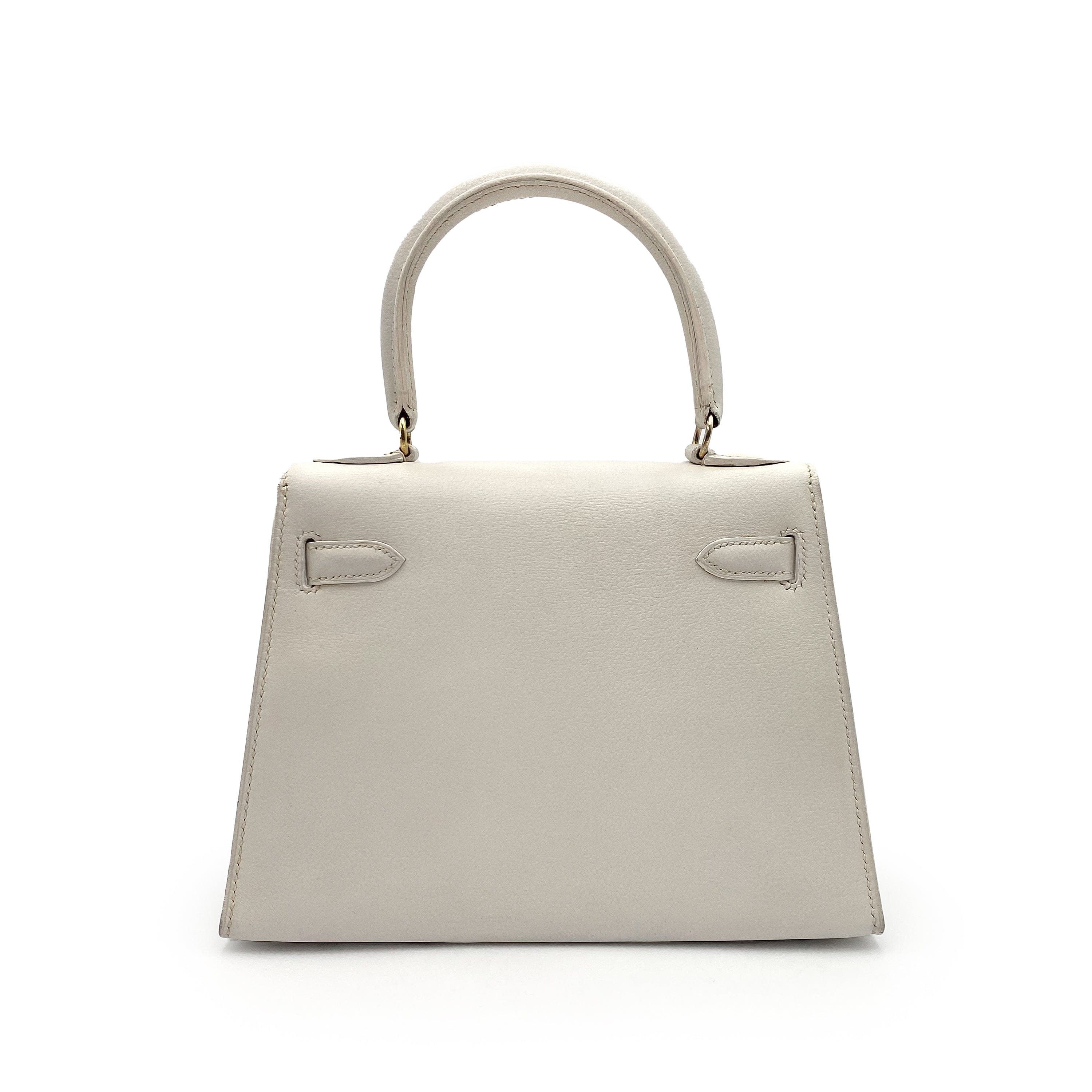 Hermès Hermes Vintage Kelly 20 Sellier White Graine GHW #O