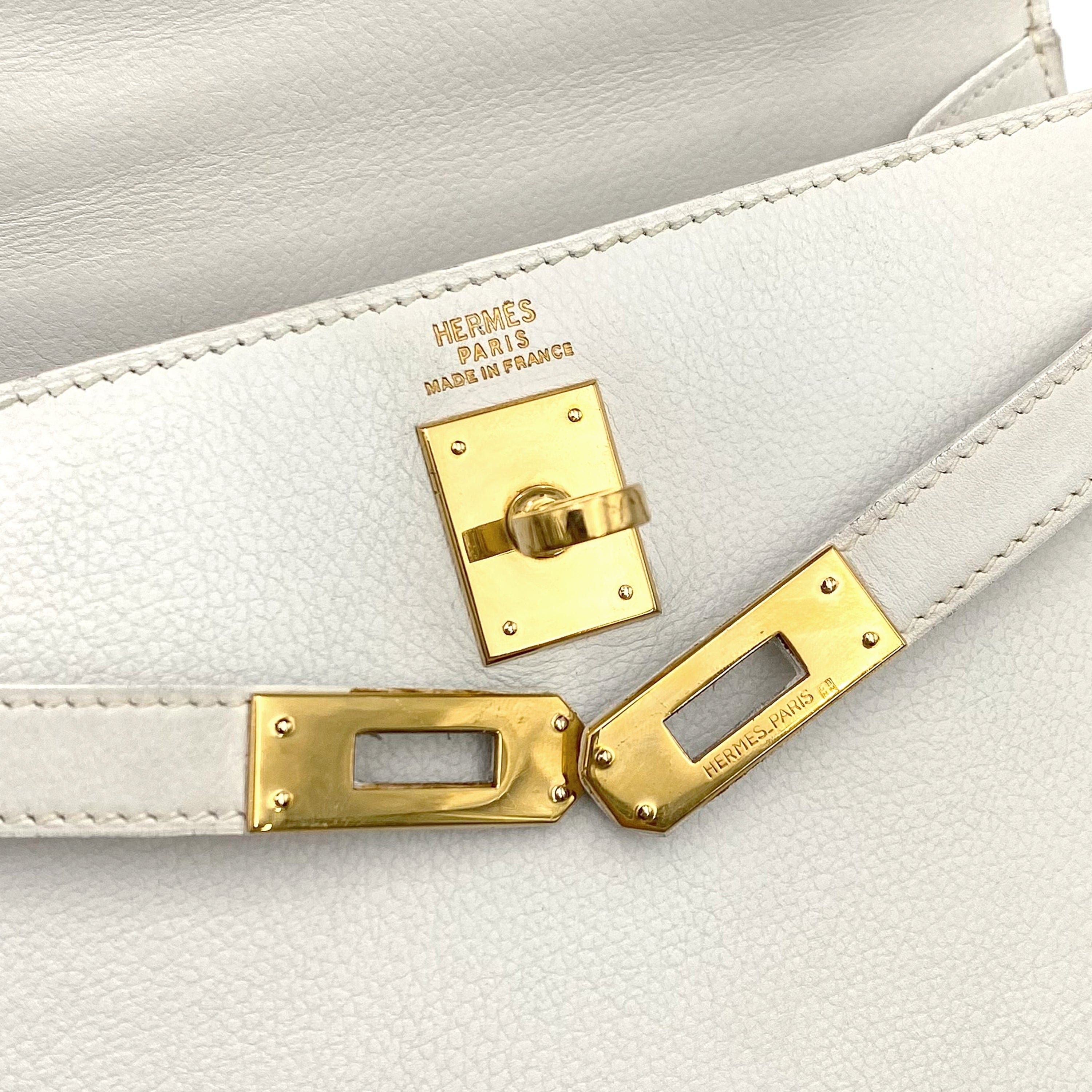 Hermès Hermes Vintage Kelly 20 Sellier White Graine GHW #O