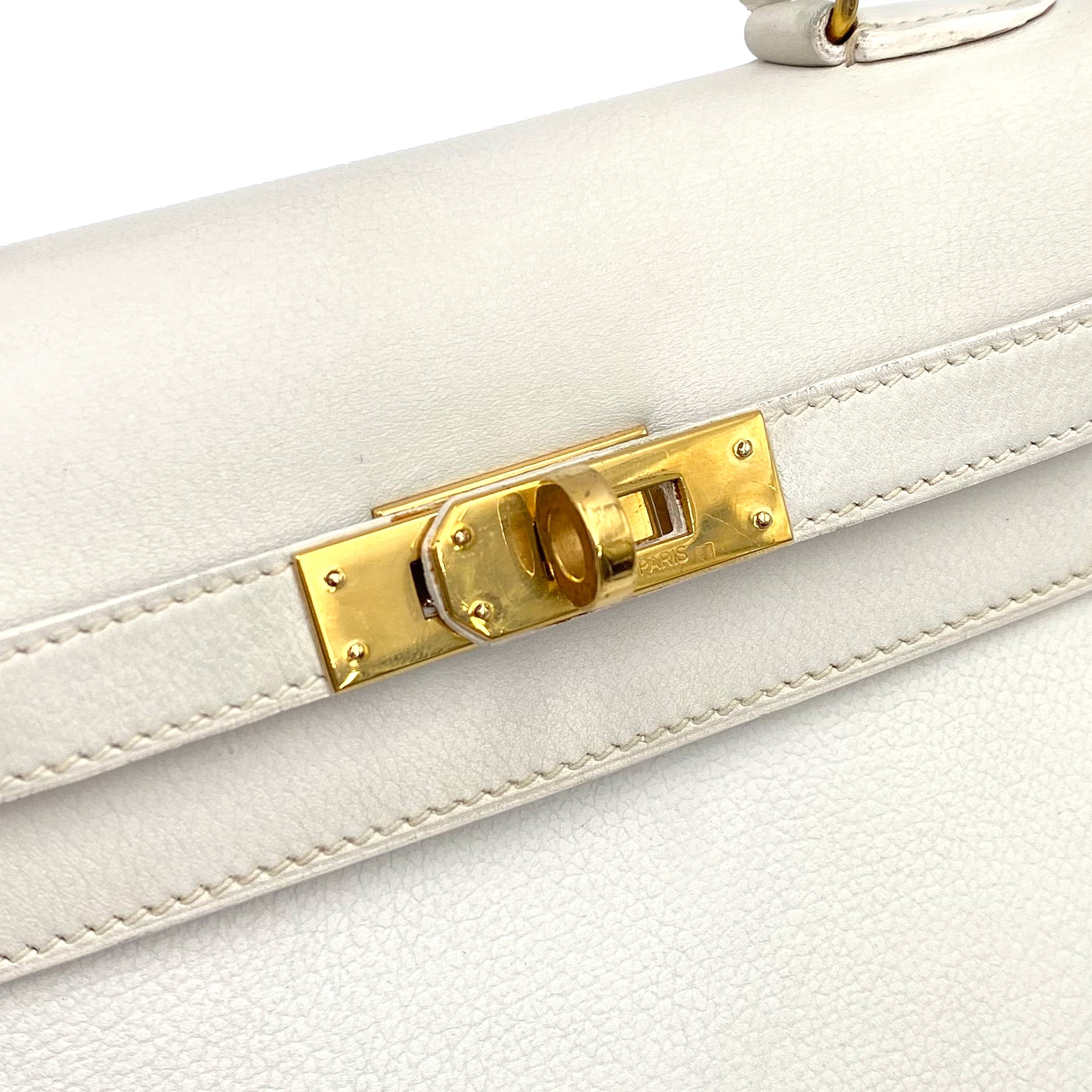 Hermès Hermes Vintage Kelly 20 Sellier White Graine GHW #O