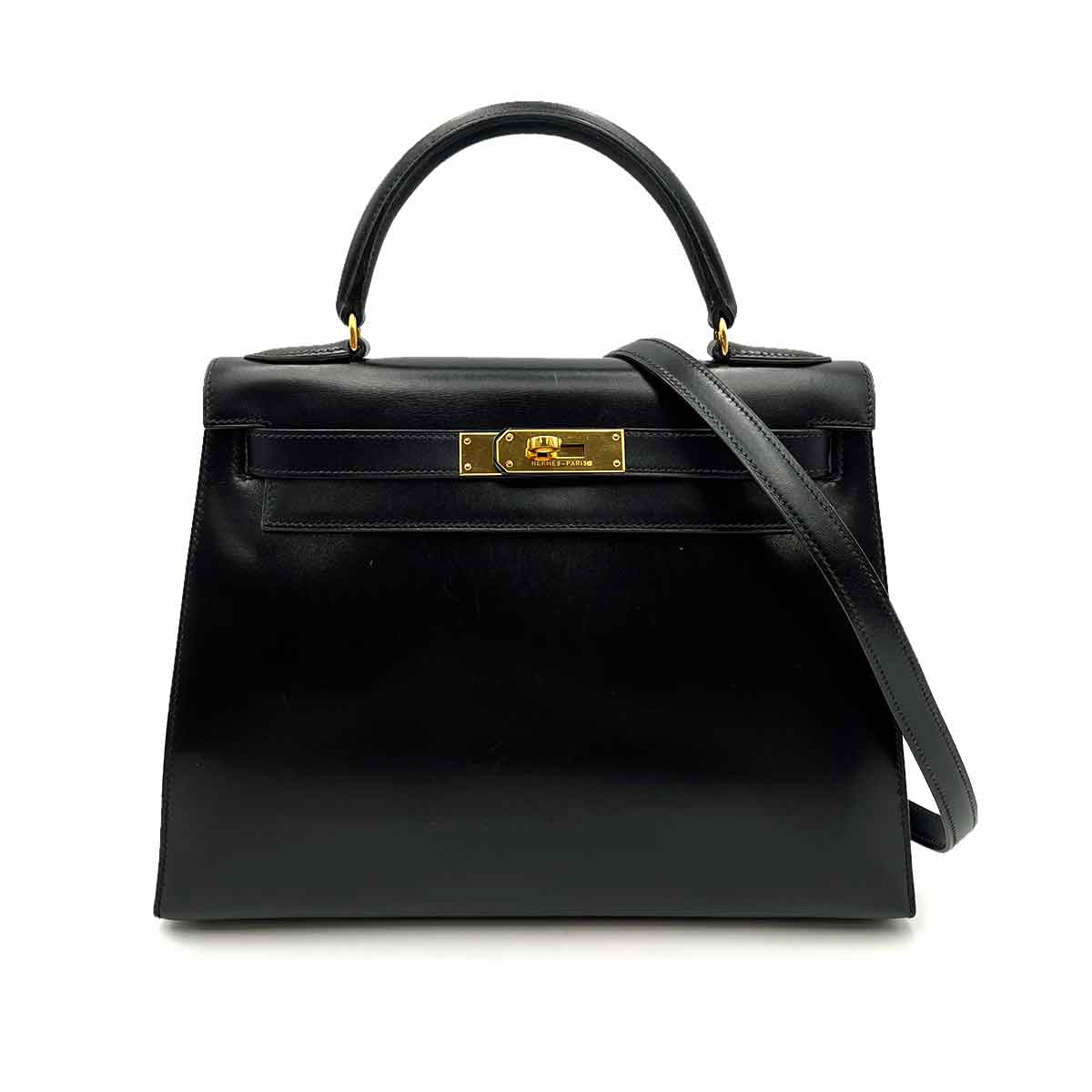 Hermès Hermès Vintage Kelly 28 Sellier Black Boxcalf #U Circle 90234222