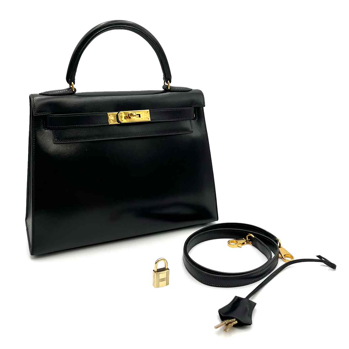 Hermès Hermès Vintage Kelly 28 Sellier Black Boxcalf #U Circle 90234222