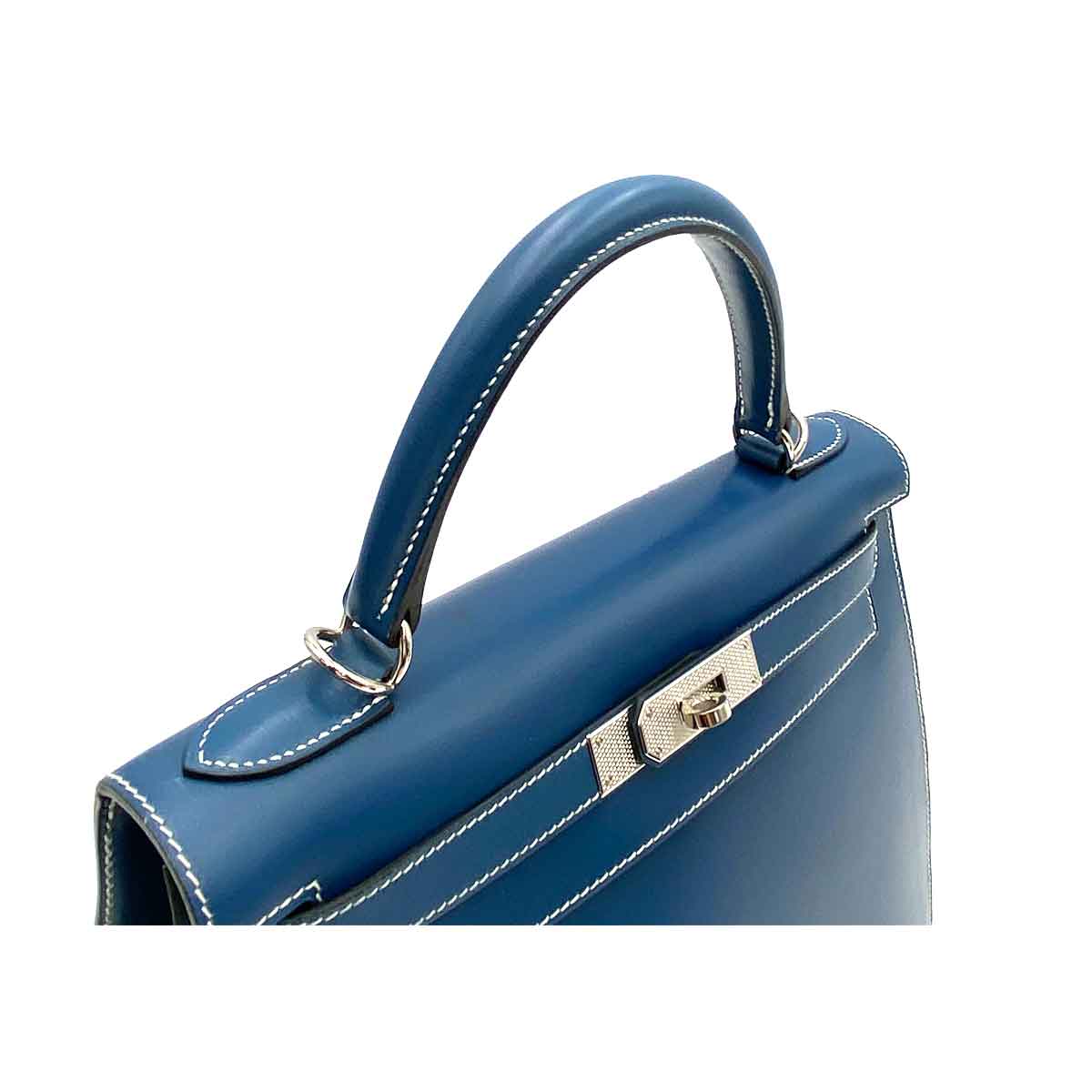 Hermès Hermès Vintage Kelly 28 Sellier Blue Thalassa Boxcalf Guilloche HW #H 90234347