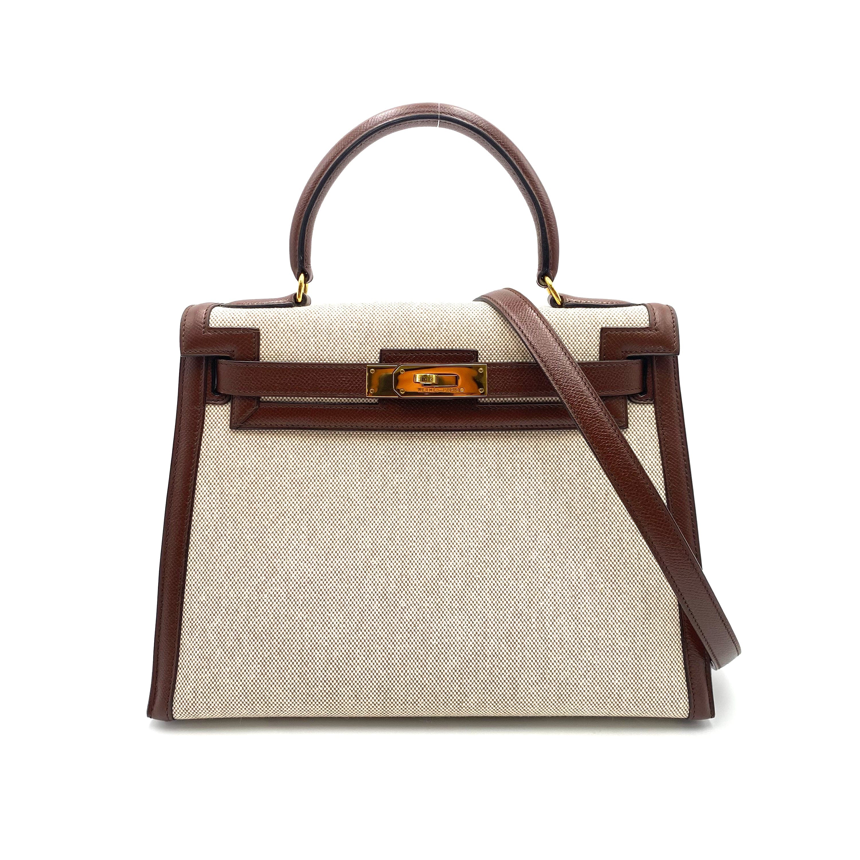 Hermès Hermès Vintage Kelly 28 Sellier Havanne Courchevel / Toile GHW #V 90230406