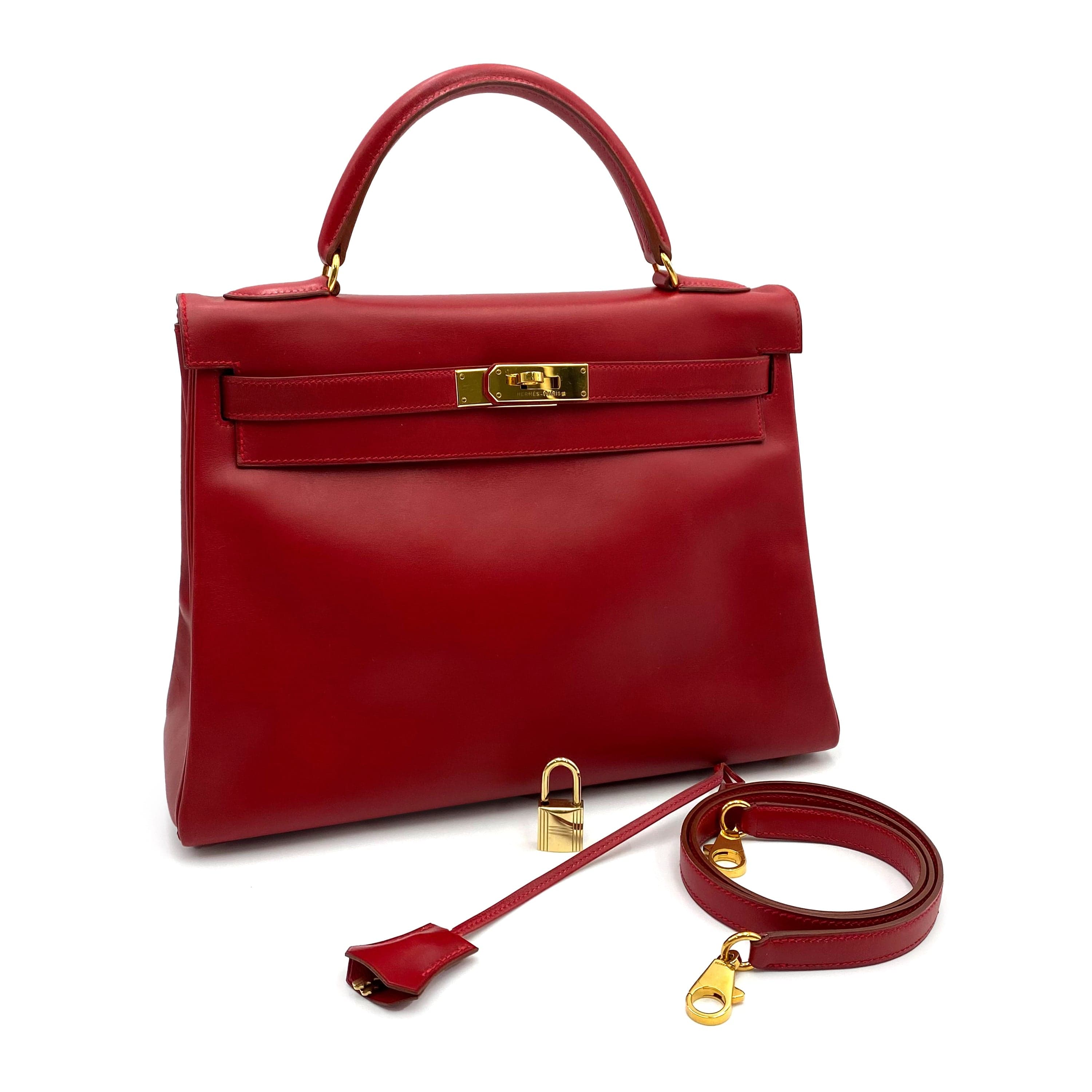 Hermès Hermès Vintage Kelly 32 Retourne Rouge Vif Boxcalf GHW #B 90232252