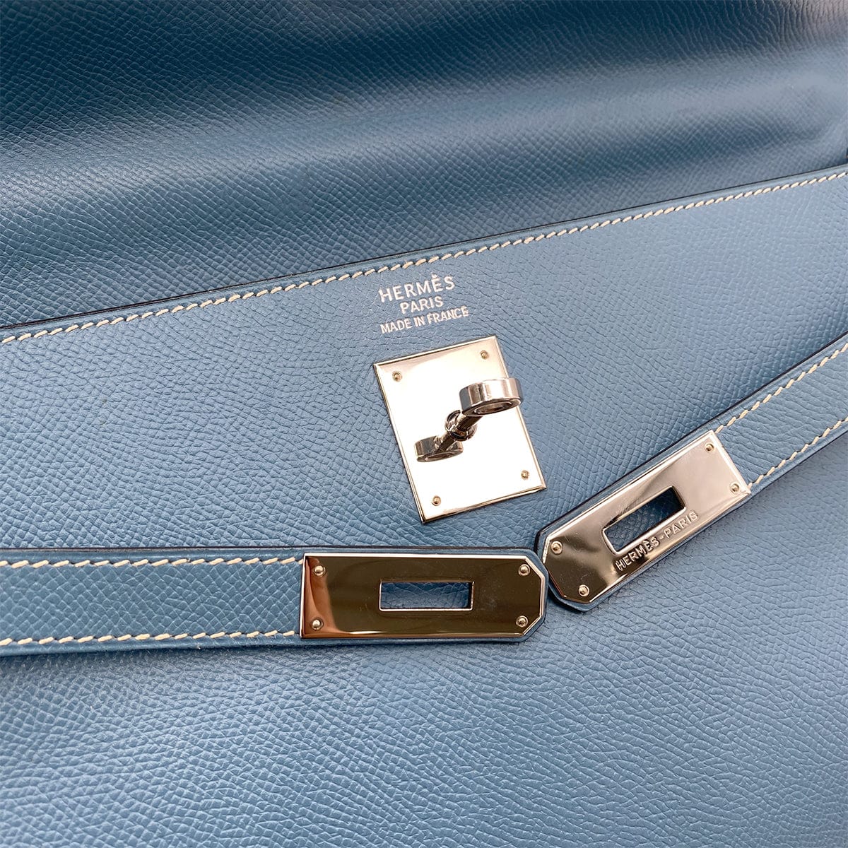 HERMES HERMES VINTAGE KELLY 35 RETOURNE BLUE JEAN COUCHEVEL PHW #D 90251105