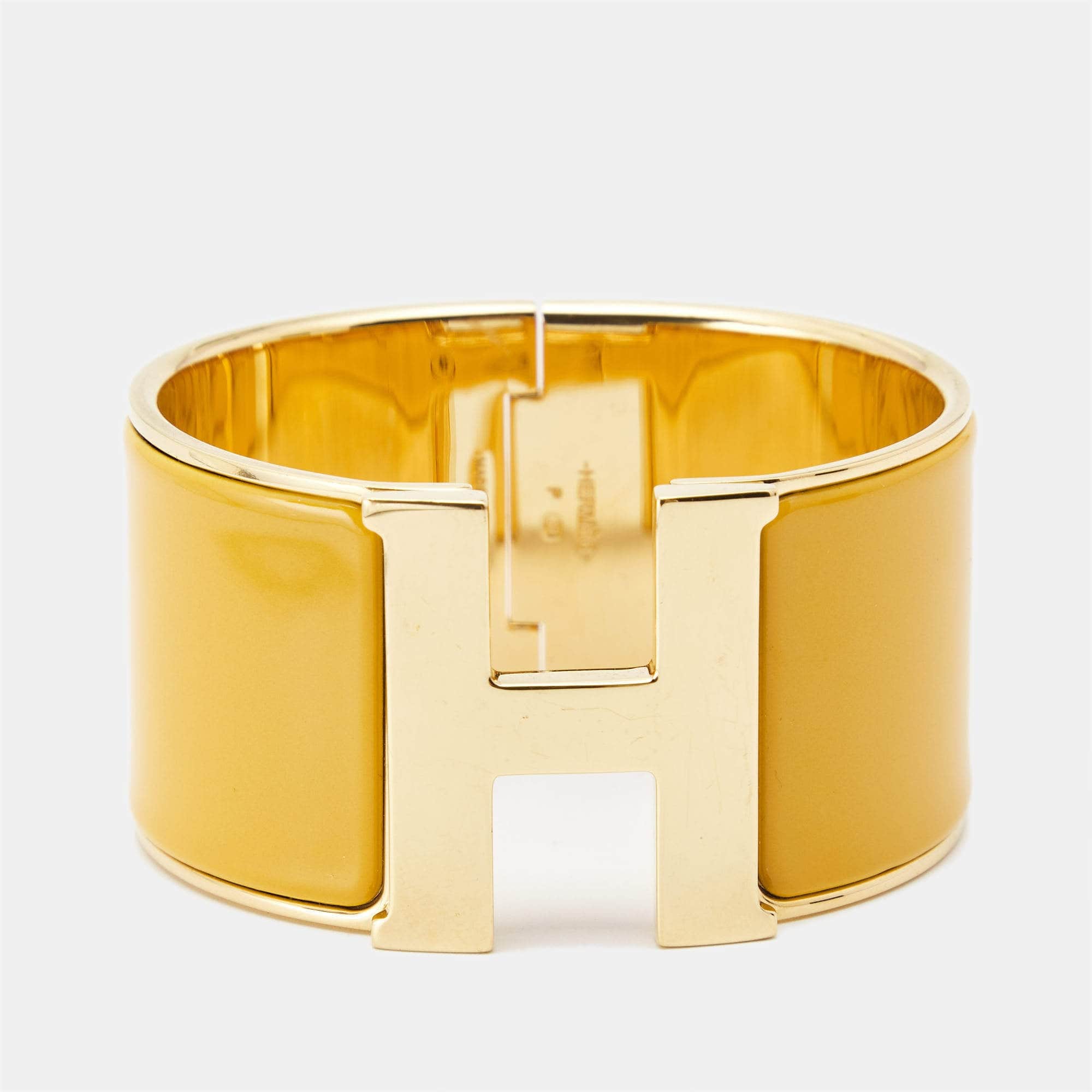 Hermès Hermes Clic Clac H Yellow Enamel Gold Plated Extra Wide Bracelet ASCLC2575