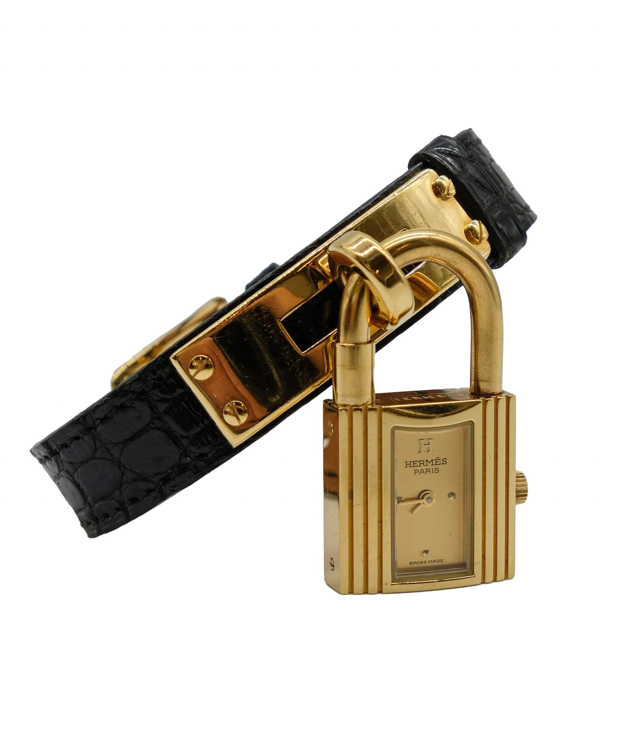 Hermès HERMES KELLY WATCH BLACK Crocodile DXBS0125