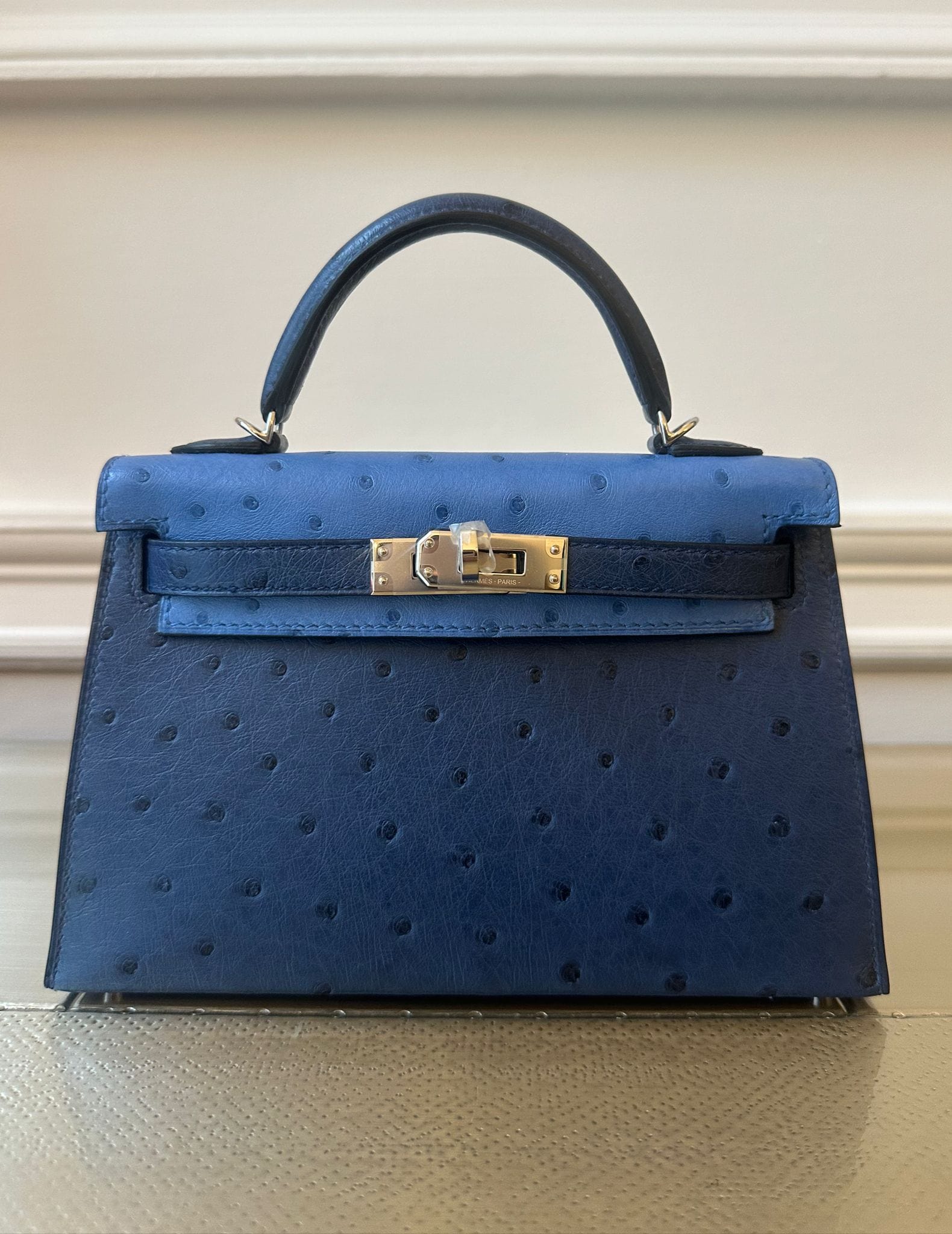 Hermès HERMÈS MINI KELLY II 20CM HSS SPECIAL ORDER BLUE DE MALTE & BLUE MYKONOS Ostrich Leather with Palladium Hardware