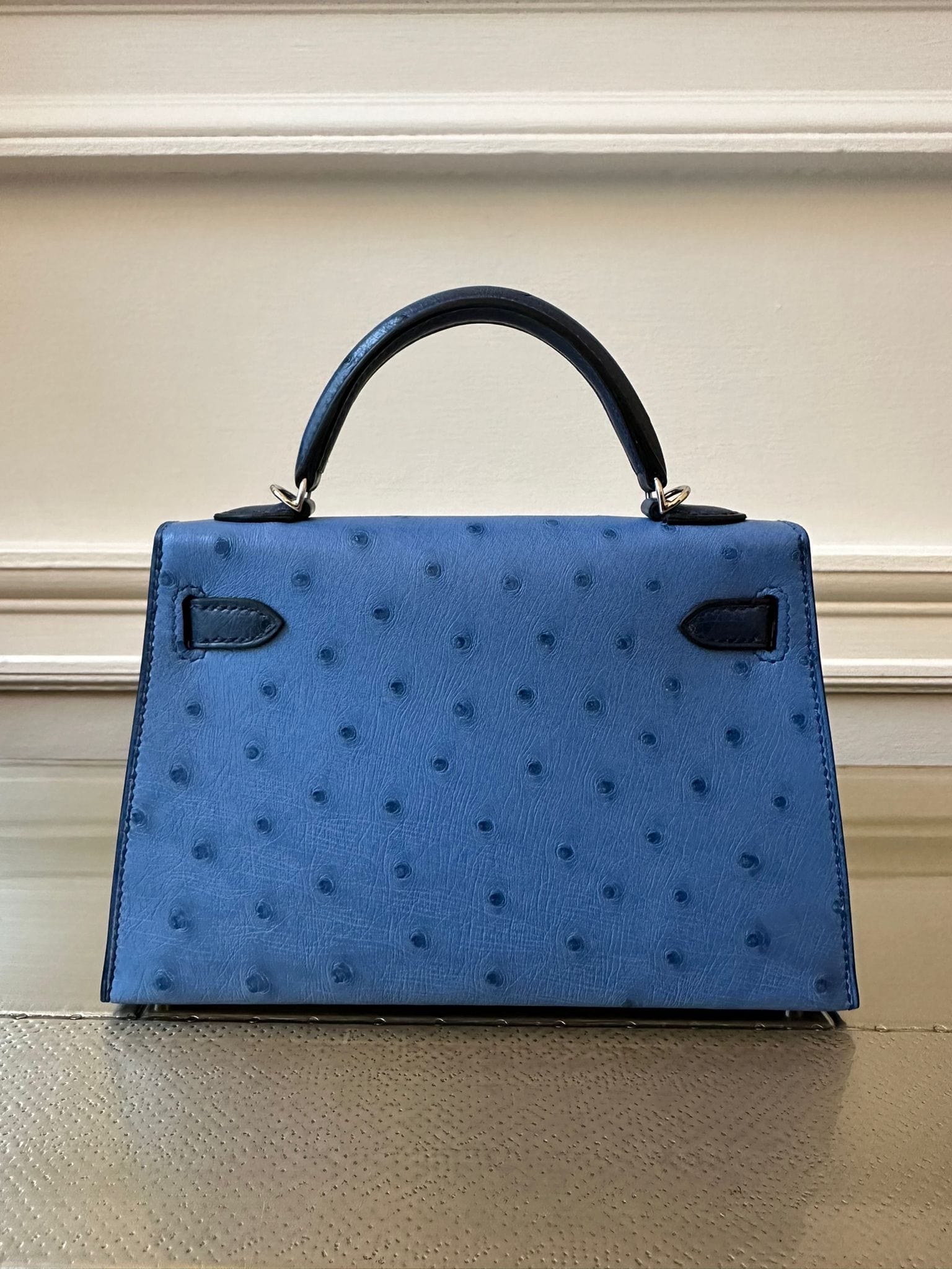 Hermès HERMÈS MINI KELLY II 20CM HSS SPECIAL ORDER BLUE DE MALTE & BLUE MYKONOS Ostrich Leather with Palladium Hardware