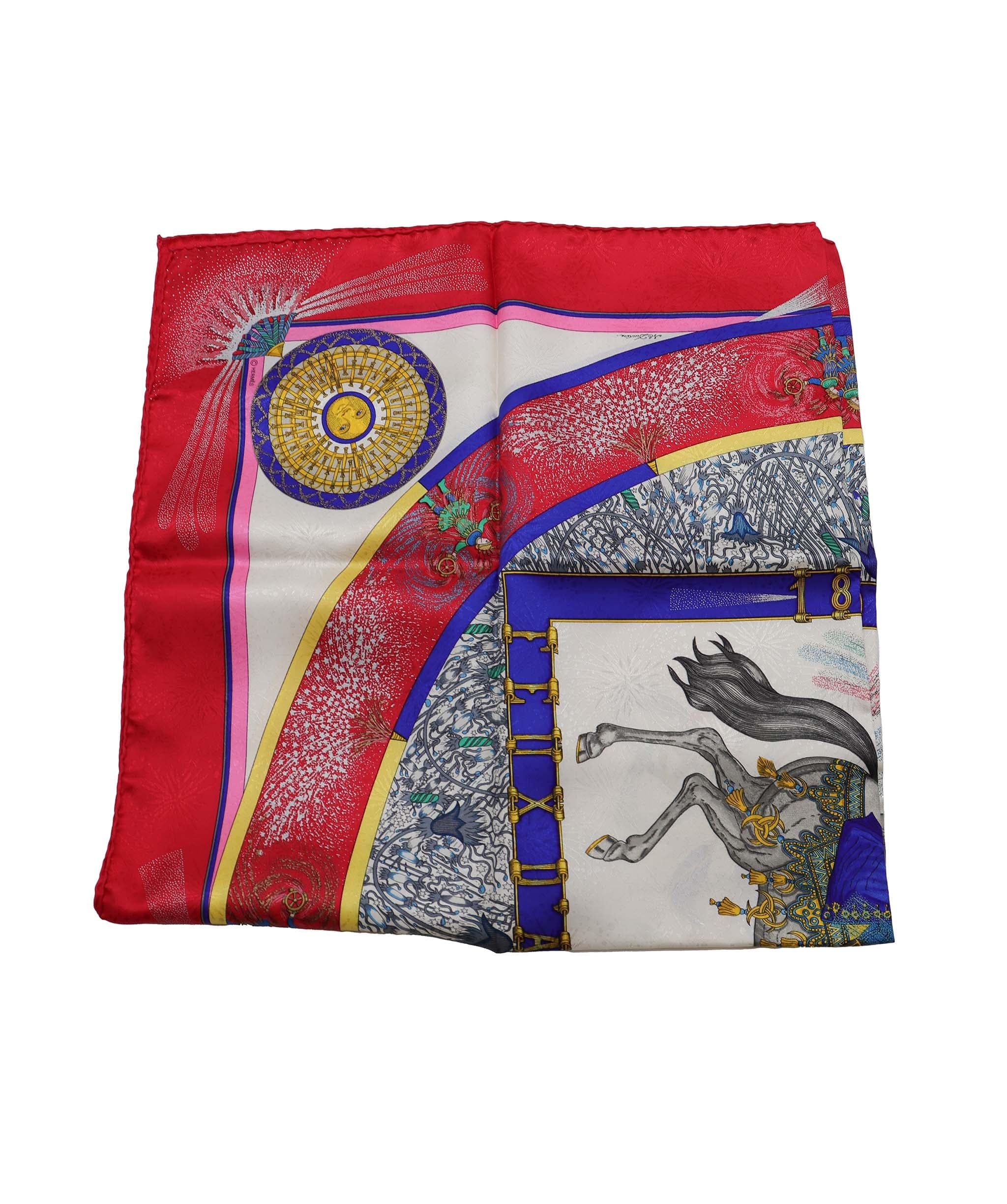 Hermès HERMES Carre 90 FEUX D'ARTIFICE Scarf Silk Red Auth 42851 DXBV0360