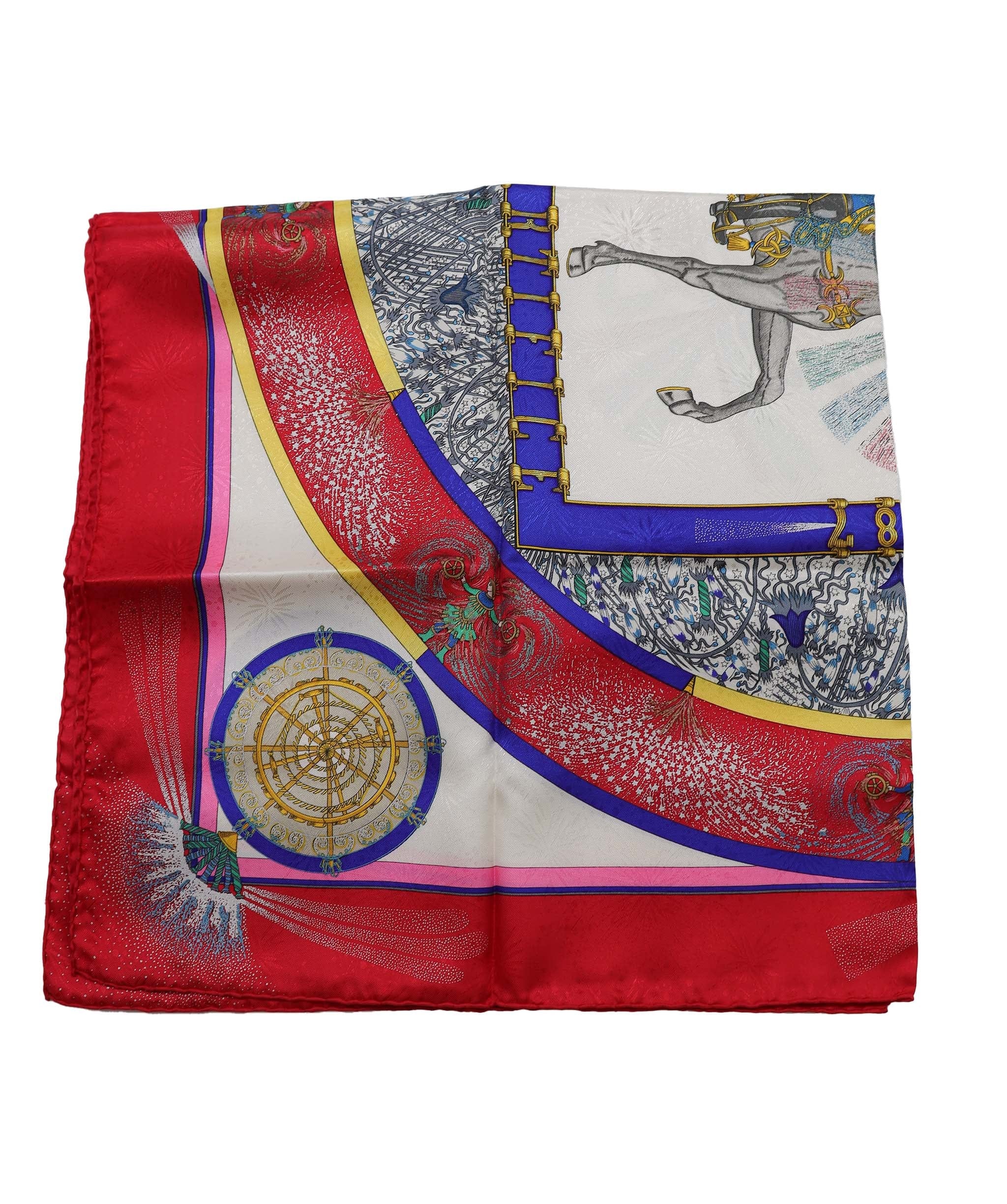 Hermès HERMES Carre 90 FEUX D'ARTIFICE Scarf Silk Red Auth 42851 DXBV0360