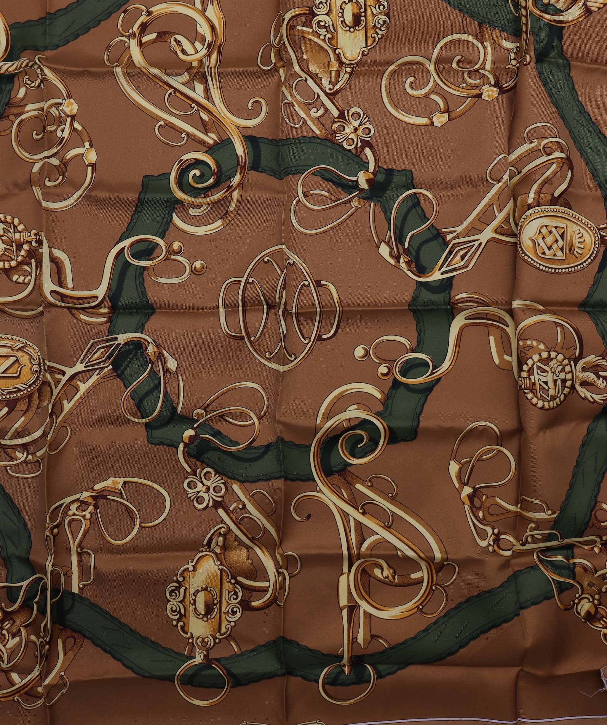 Hermès HERMES Carre 90 Harness motif Scarf Silk Brown Auth am5907 DXBV0357