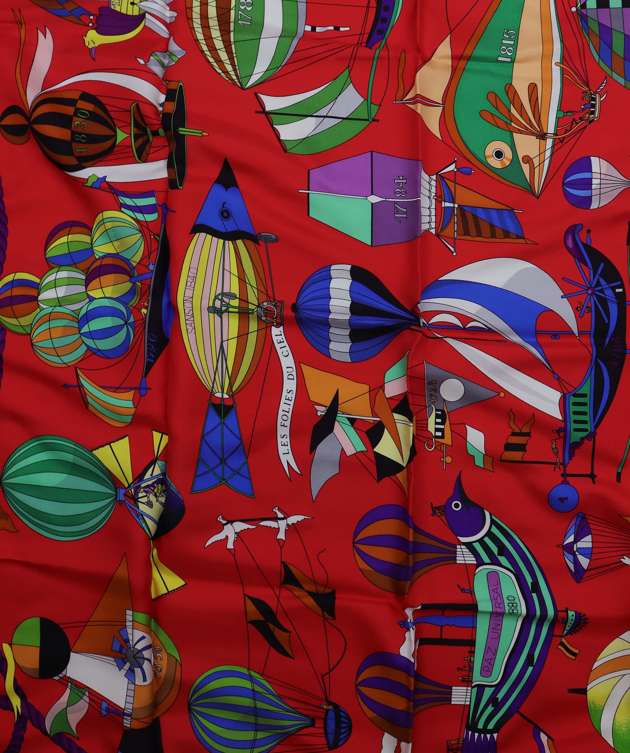 Hermès HERMES Carre 90 Scarf ""FOLIES DU CIEL"" Silk Red  DXBV0344