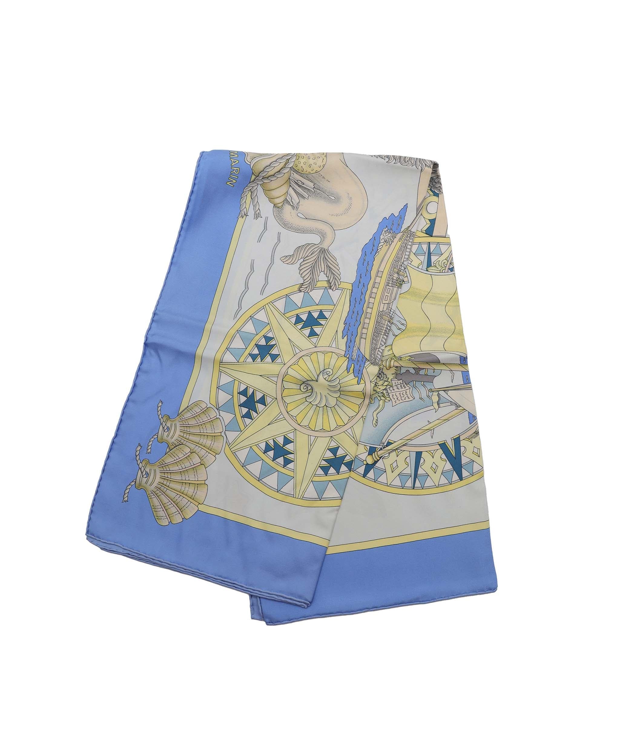 Hermès HERMES Carre 90 Scarf ""L'AIR MARIN"" Silk Blue Auth am6175 DXBV0342