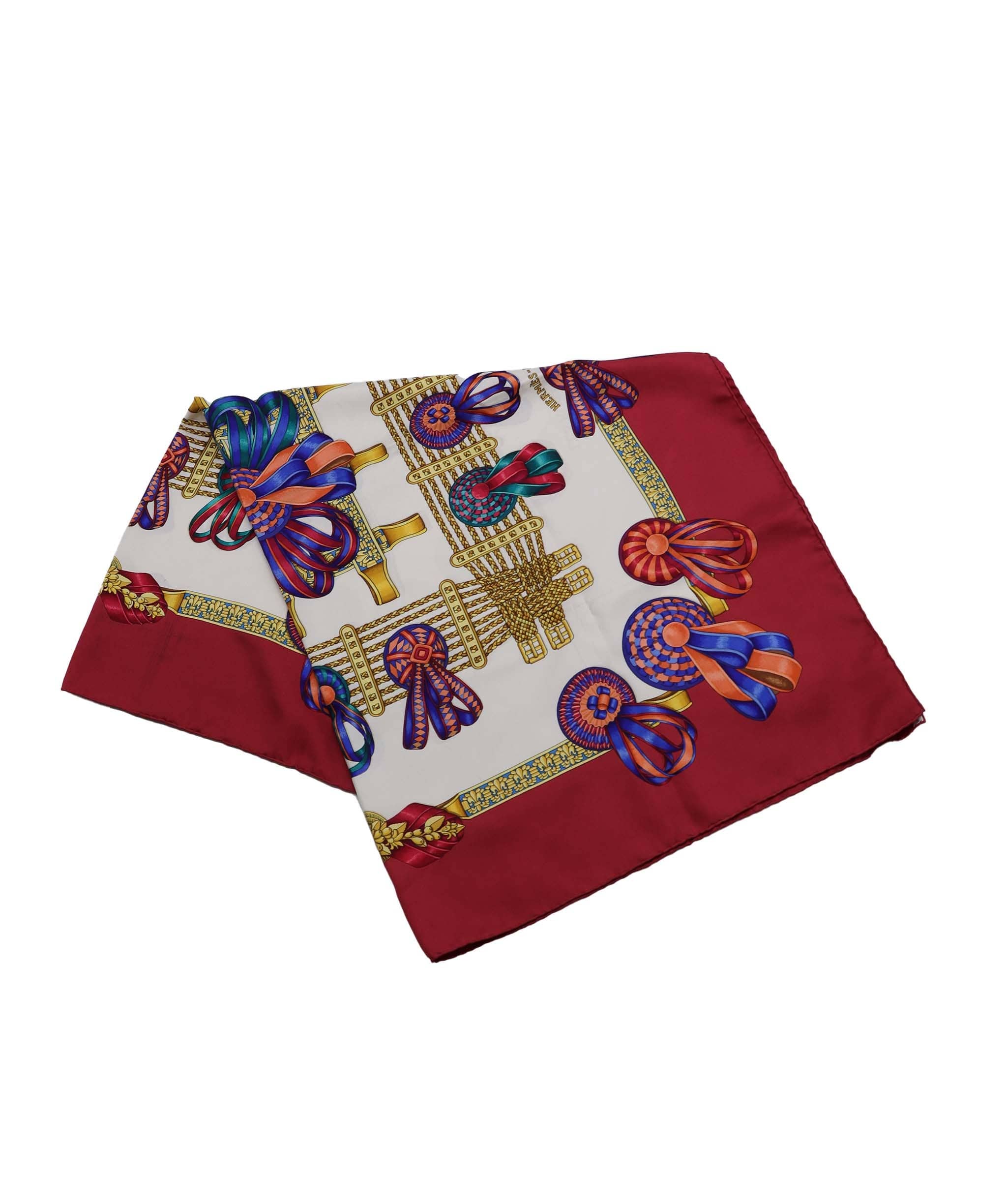 Hermès HERMES Carre 90 Scarf ""LES RUBANS DU CHEVAL"" Silk Red Auth am6113 DXBV0338