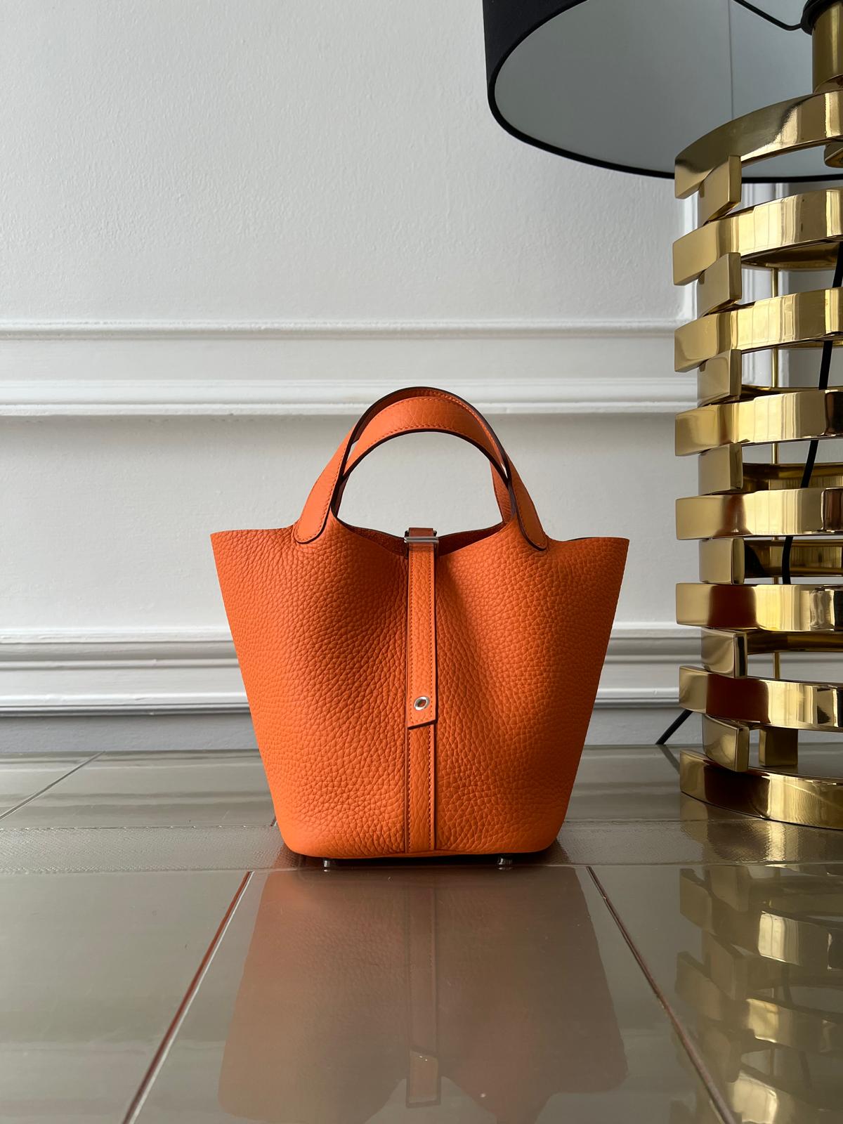 Hermès HERMÈS PICOTIN 18CM ORANGE Clemence Leather with Palladium Hardware