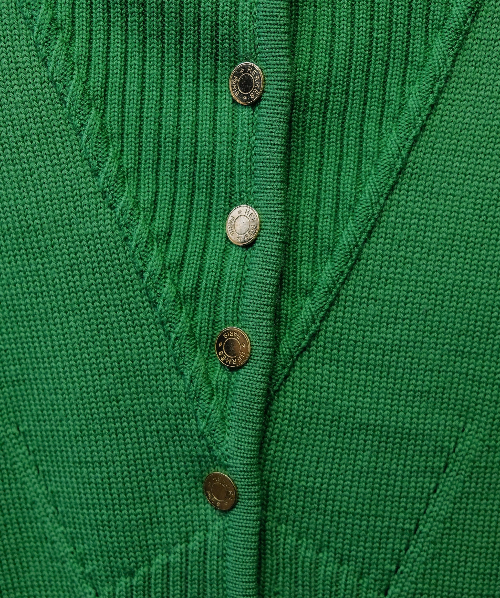 Hermès Hermes Gold Buttons Ribbed Sweater Green ASL10427