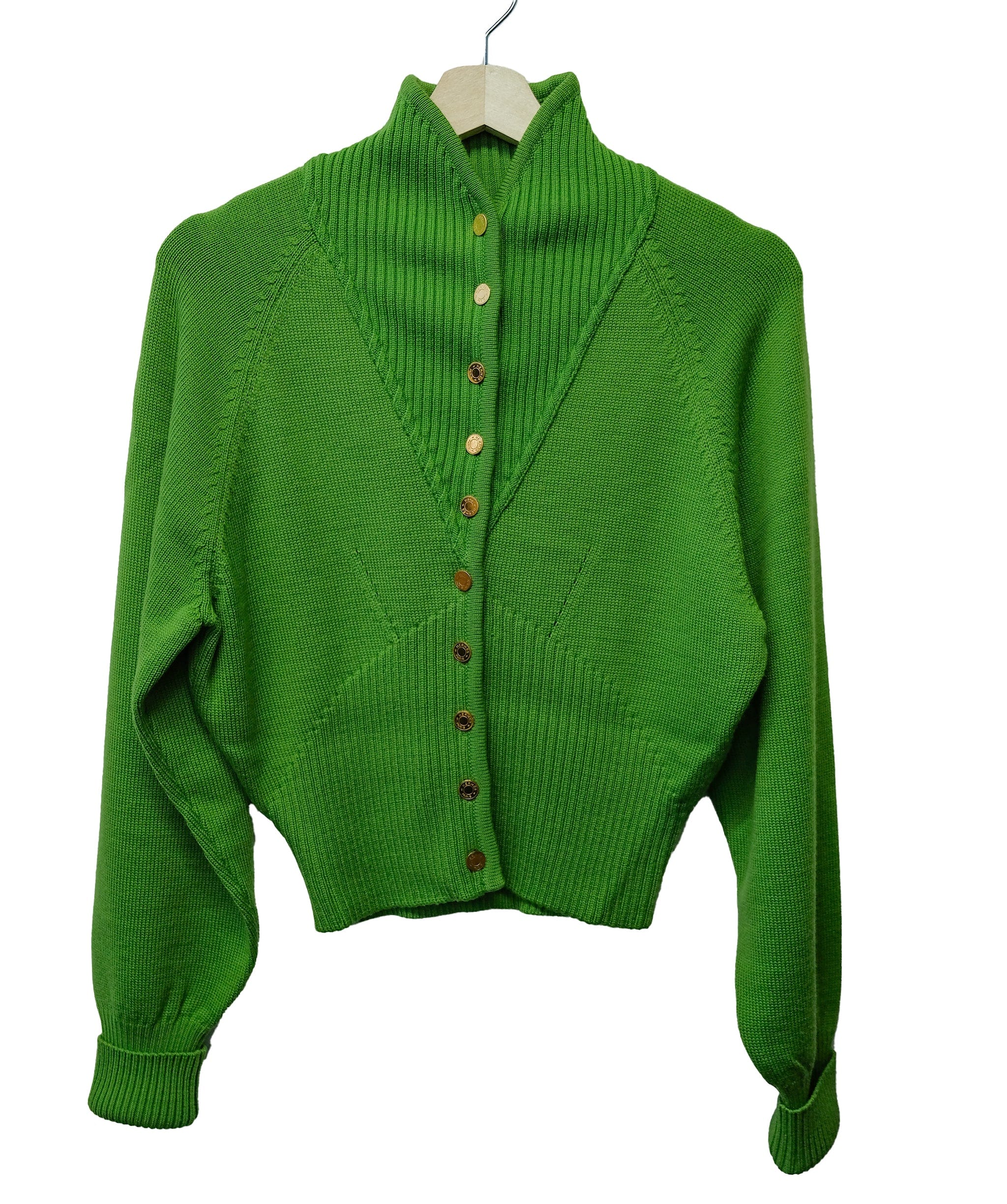 Hermès Hermes Gold Buttons Ribbed Sweater Green ASL10427