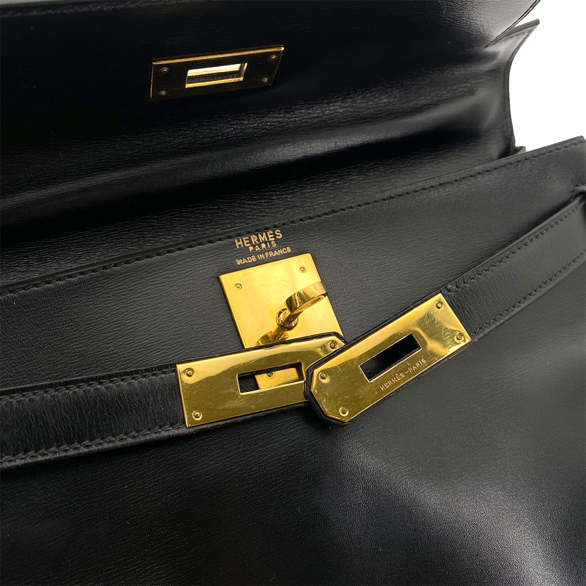 Hermes HERMES KELLY 28 RETOURNE BLACK BOXCALF HAND SHOULDER BAG 〇I GHW 90255773