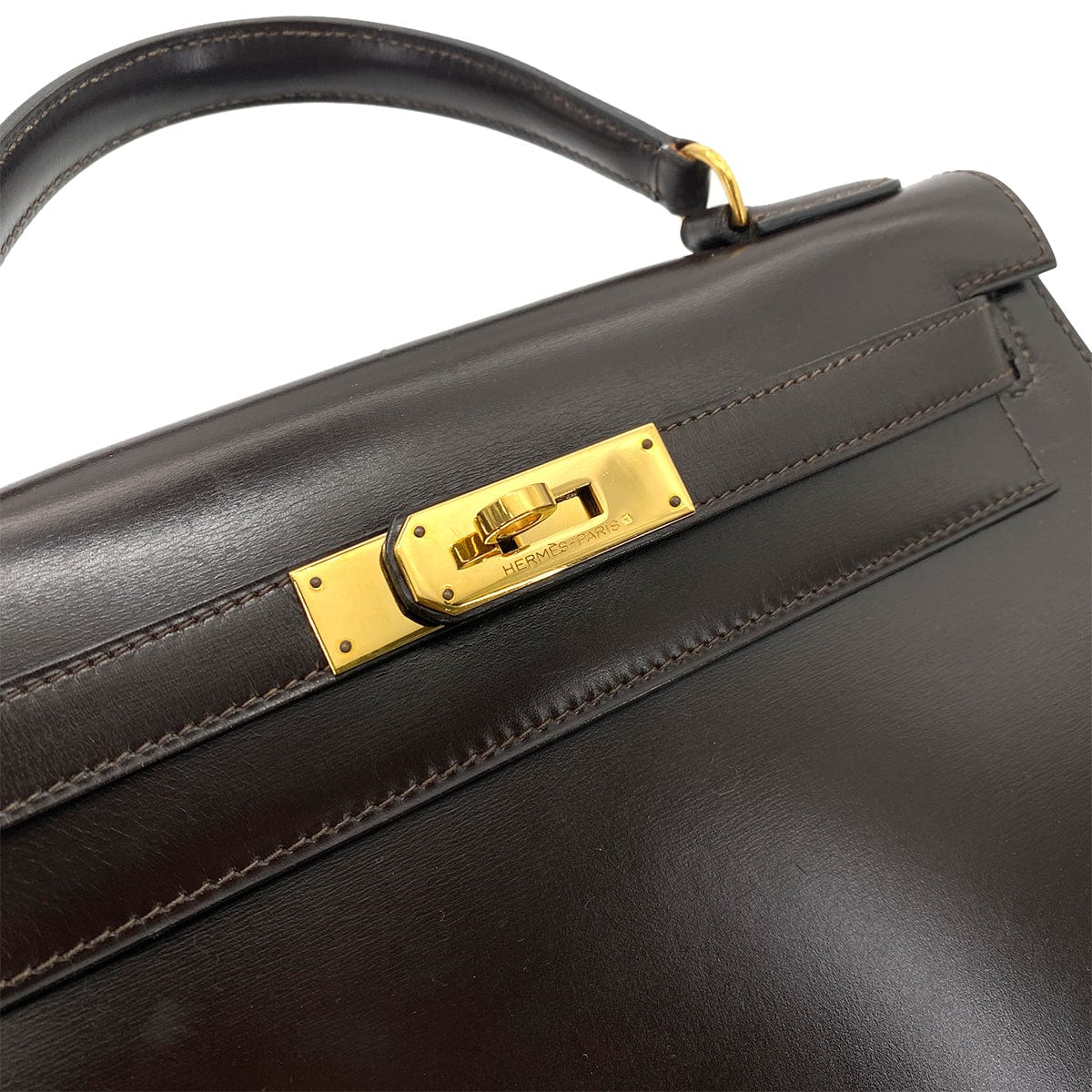 Hermes HERMES KELLY 28 SELLIER BROWN TYPE BOXCALF HAND SHOULDER BAG 〇R GHW 90255946