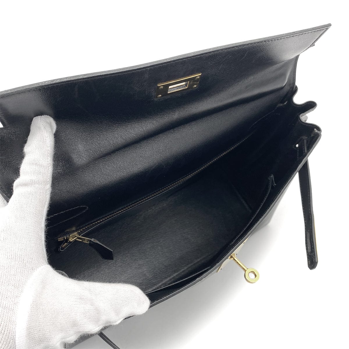 Hermes HERMES KELLY 32 RETOURNE BLACK BOXCALF HAND SHOULDER BAG 〇V GHW 90255764