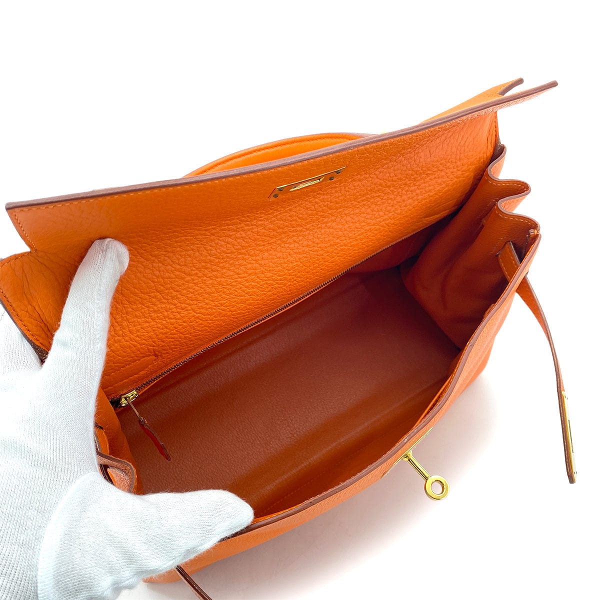 Hermes HERMES KELLY 32 RETOURNE ORANGE TOGO HAND SHOULDER BAG □G GHW 90256429