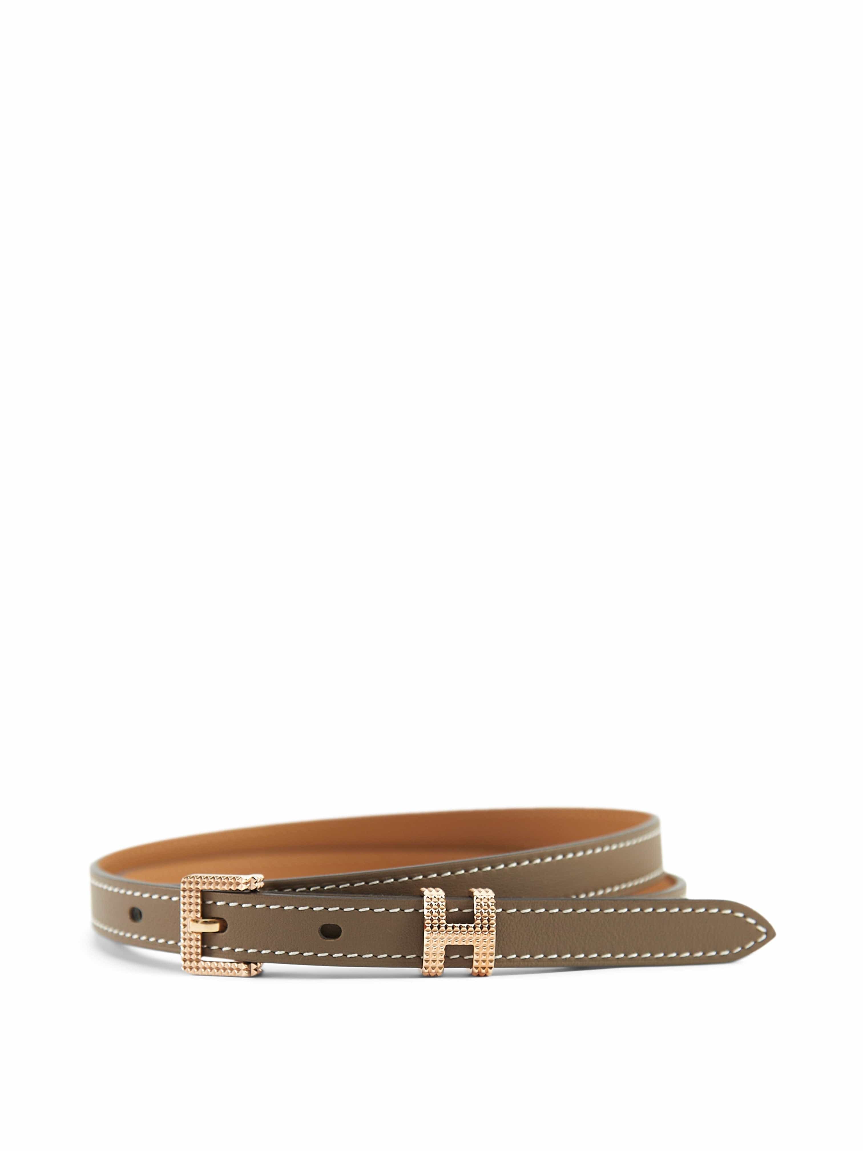 Hermès HERMÈS POP H 15 GUILLOCHEE BELT 85 Etoupe Swift Leather with Rose Gold Hardware